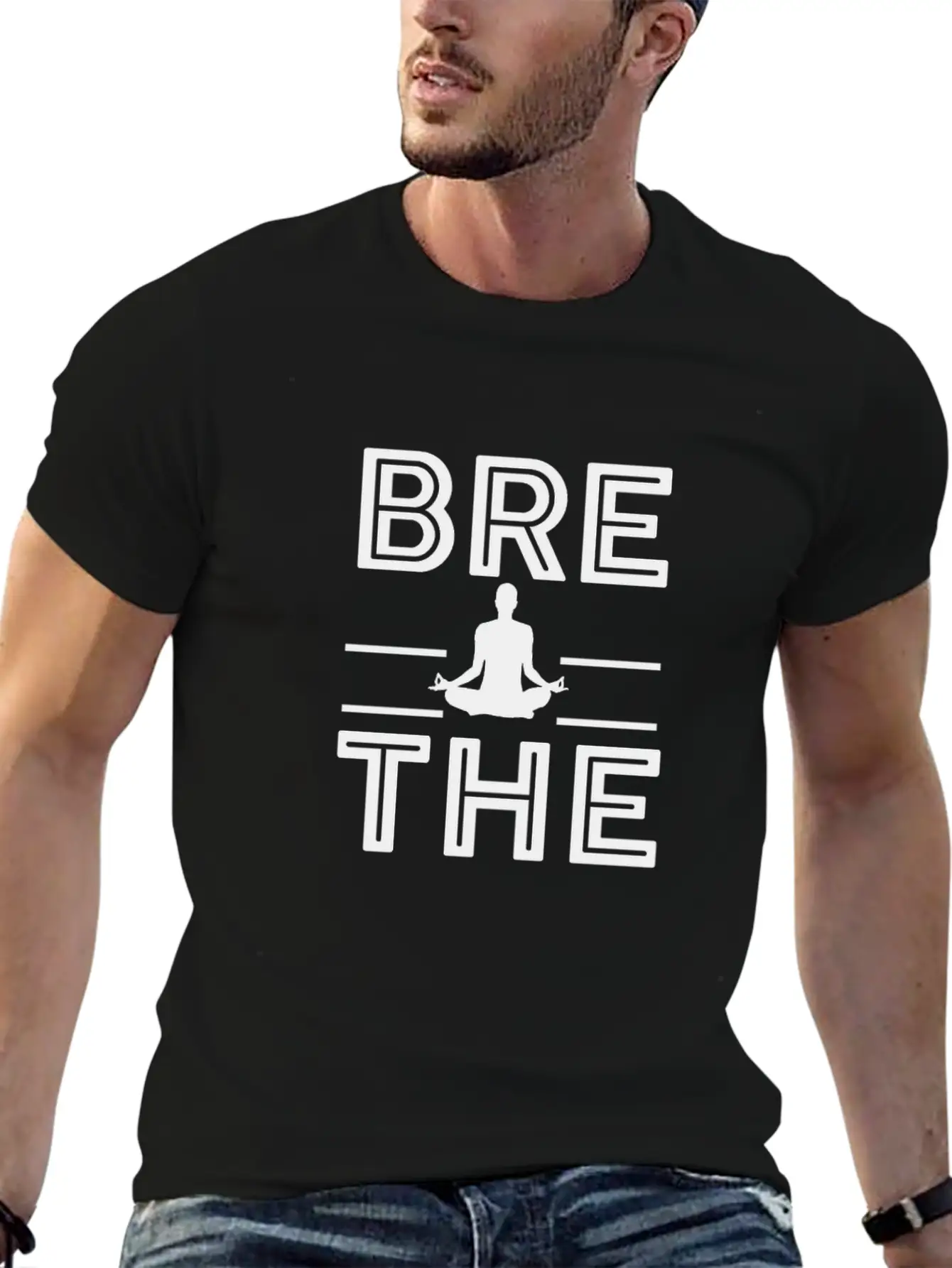 Breathe Meditation Meditating Yoga Namaste Lightweight Cotton T-Shirt – Daily Comfort Graphic Shirt