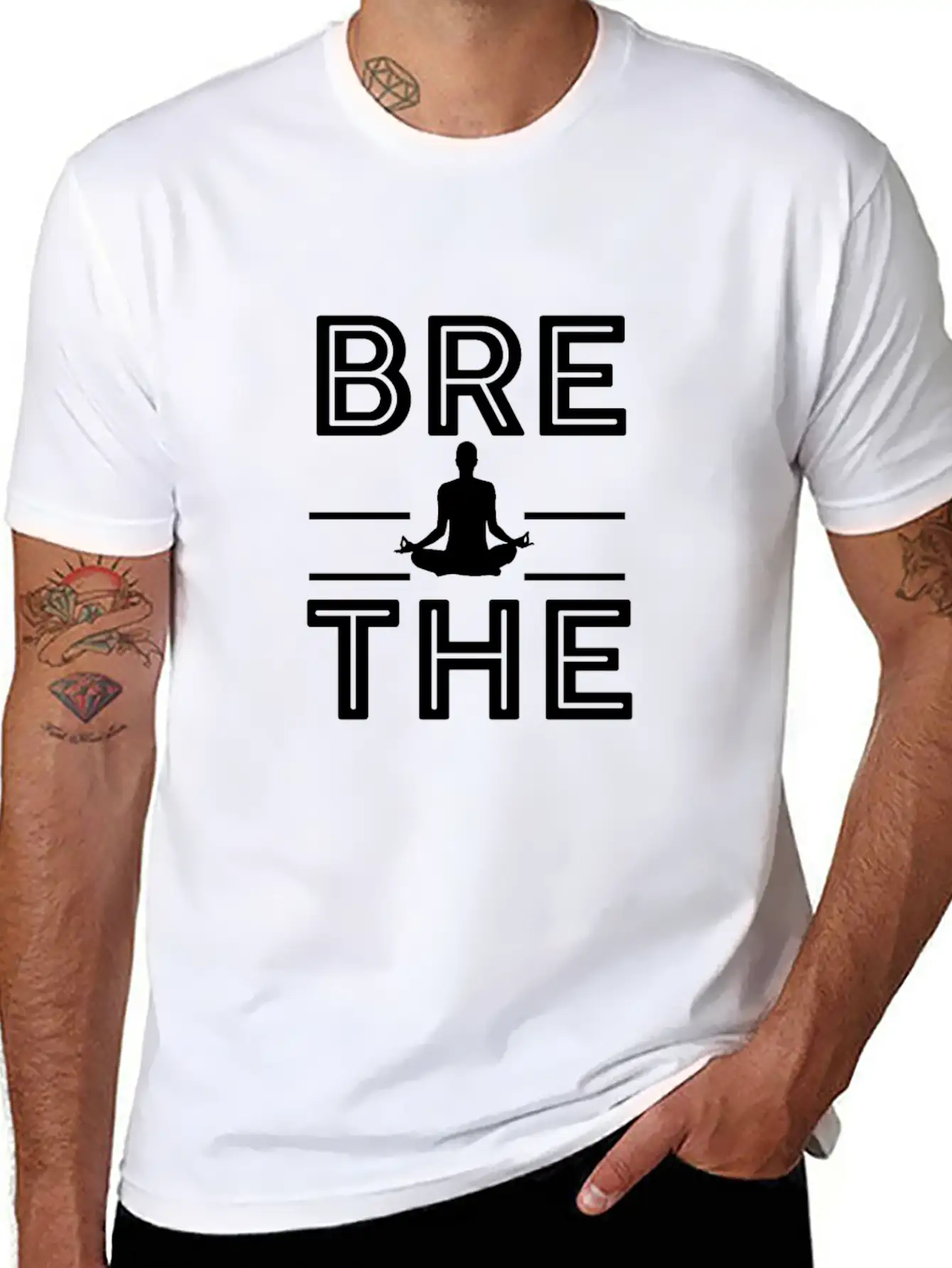 Breathe Meditation Meditating Yoga Namaste Lightweight Cotton T-Shirt – Daily Comfort Graphic Shirt