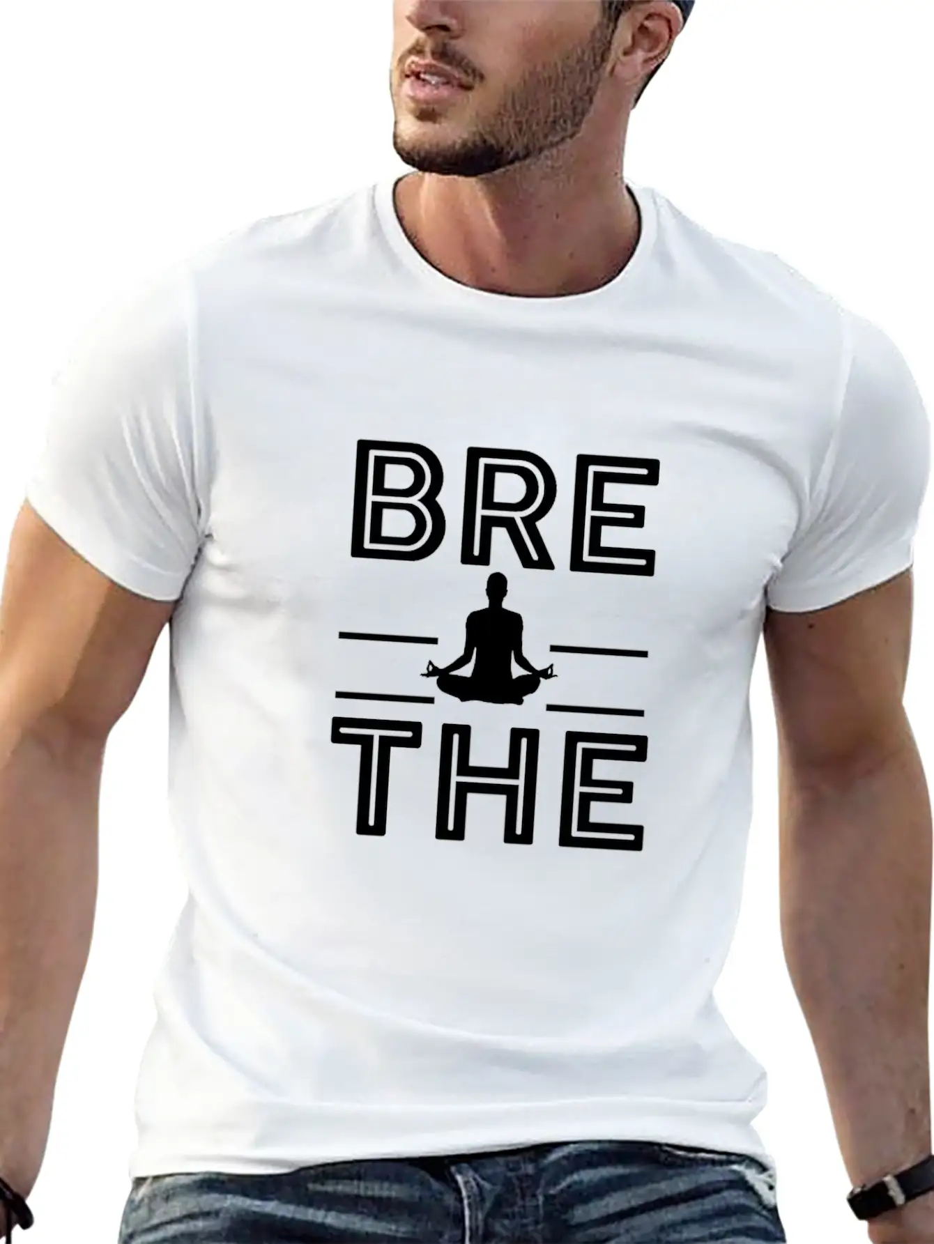 Breathe Meditation Meditating Yoga Namaste Lightweight Cotton T-Shirt – Daily Comfort Graphic Shirt