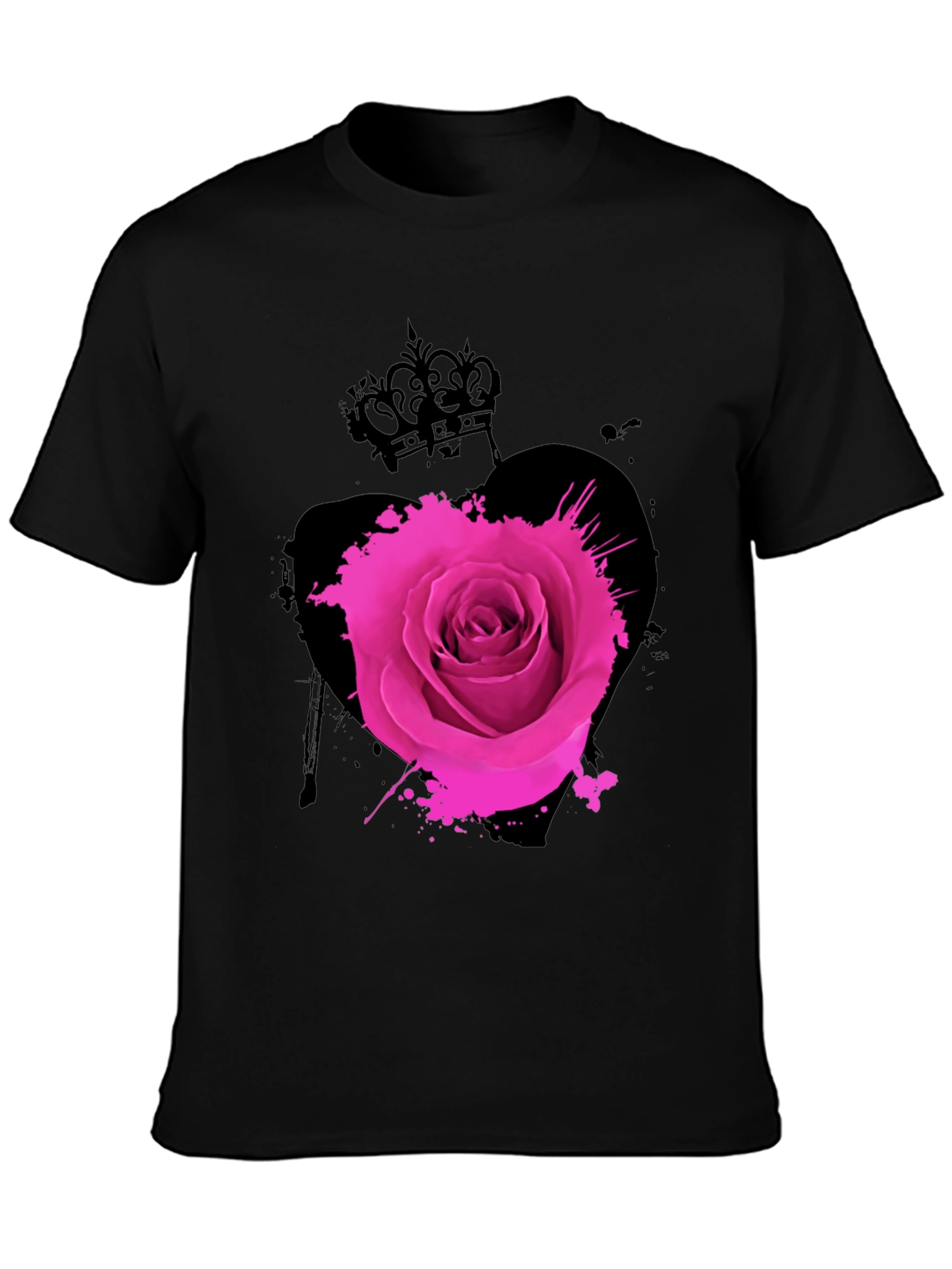 Rose Crown Heart Mens Graphic Tee - Black