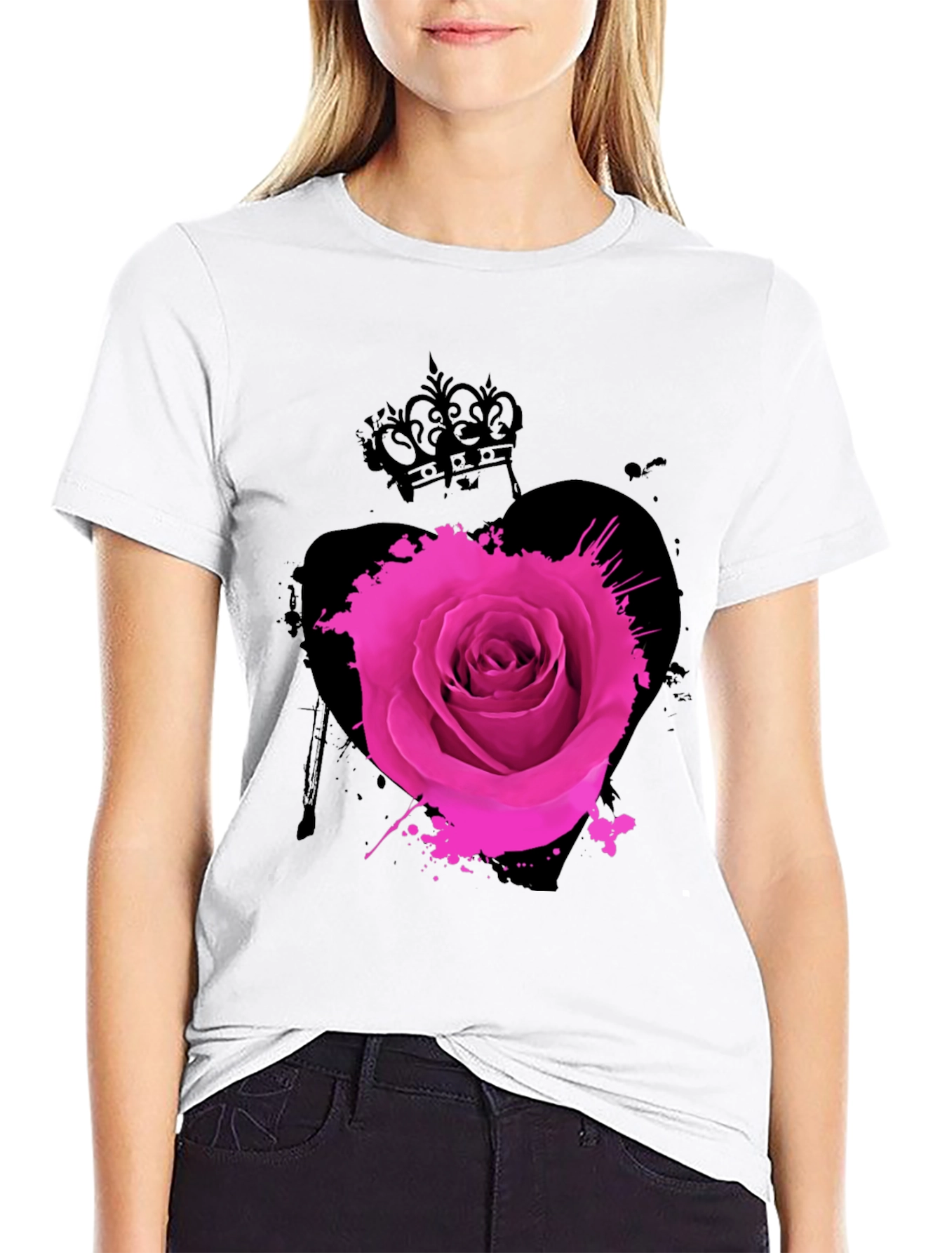 Rose Crown Heart Mens Graphic Tee - Black