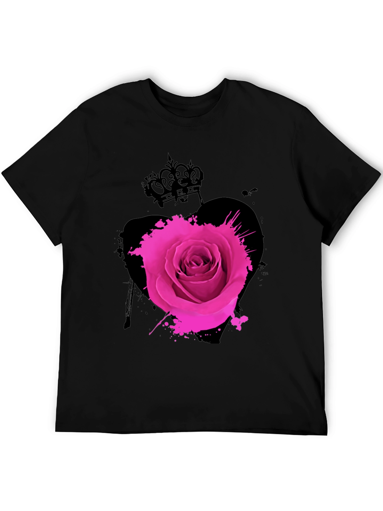 Rose Crown Heart Mens Graphic Tee - Black