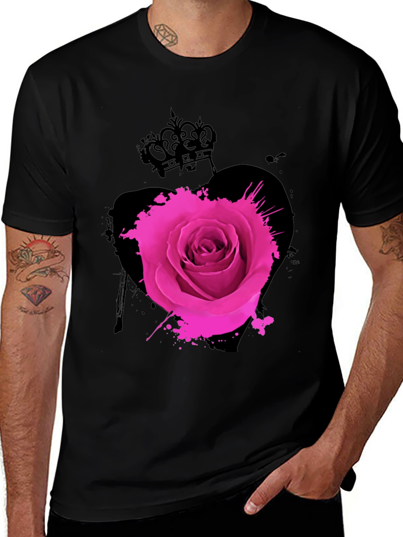 Rose Crown Heart Mens Graphic Tee - Black