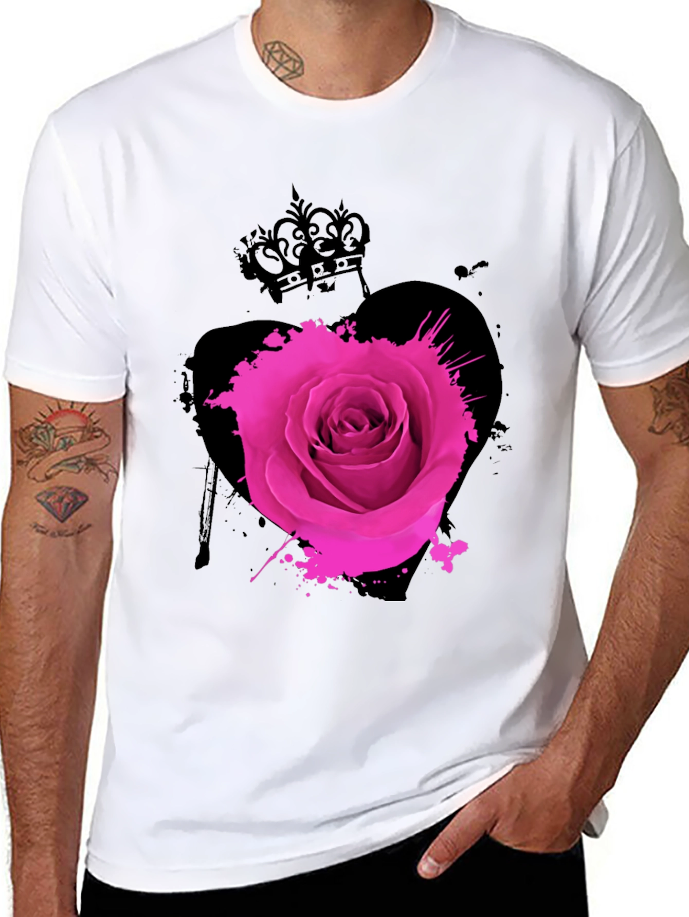 Rose Crown Heart Mens Graphic Tee - Black