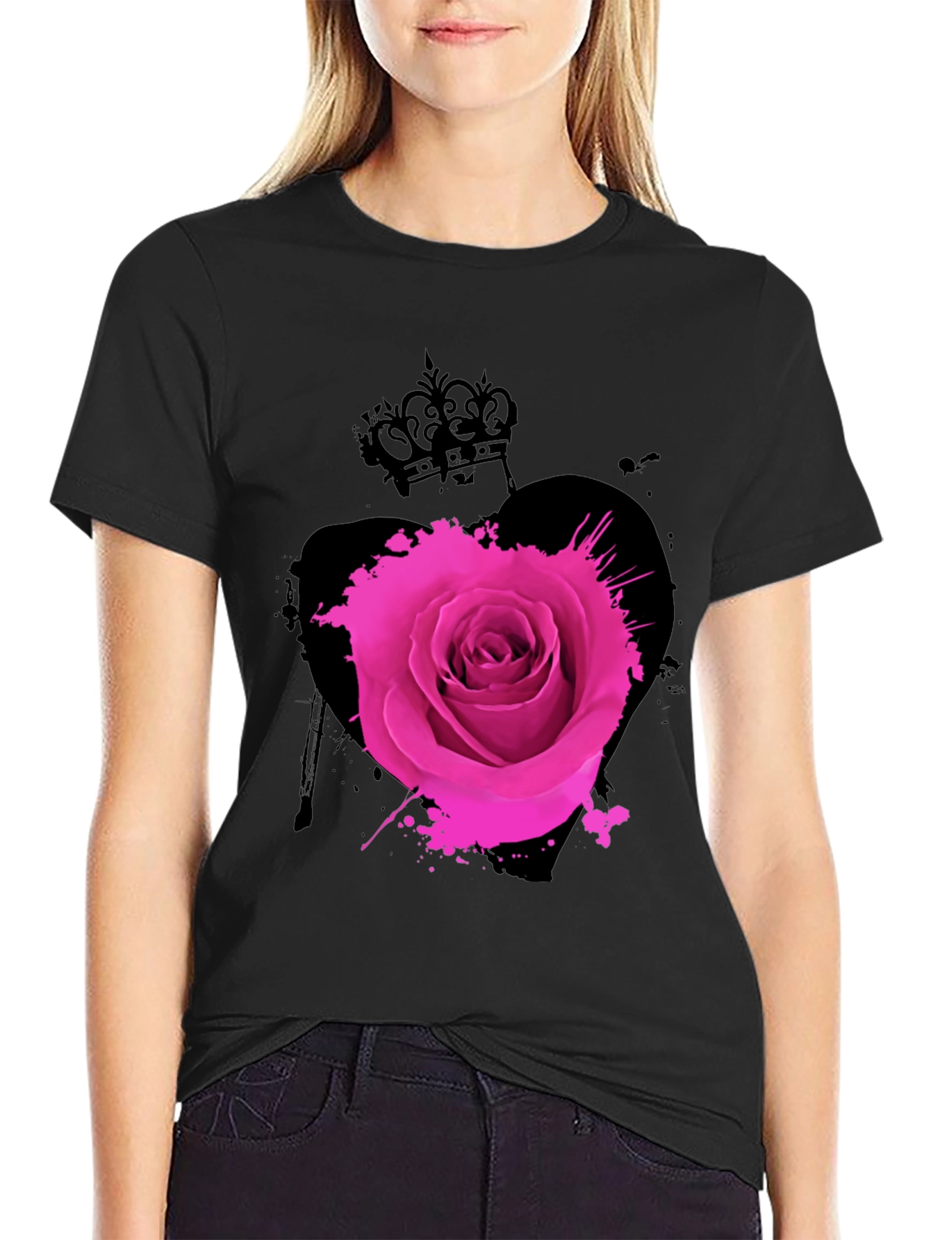 Rose Crown Heart Mens Graphic Tee - Black