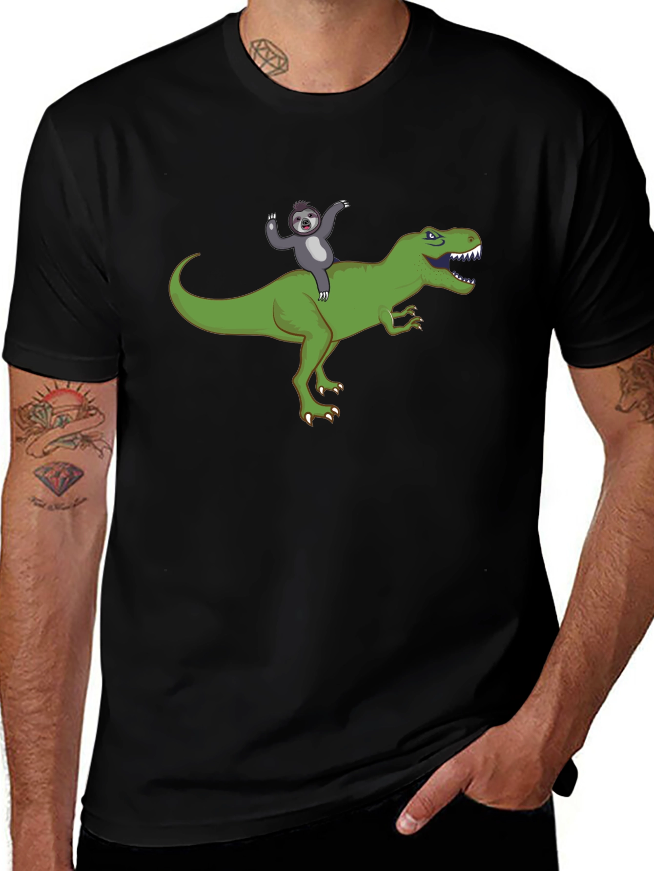 Sloth Riding T-Rex Funny Graphic T-Shirt