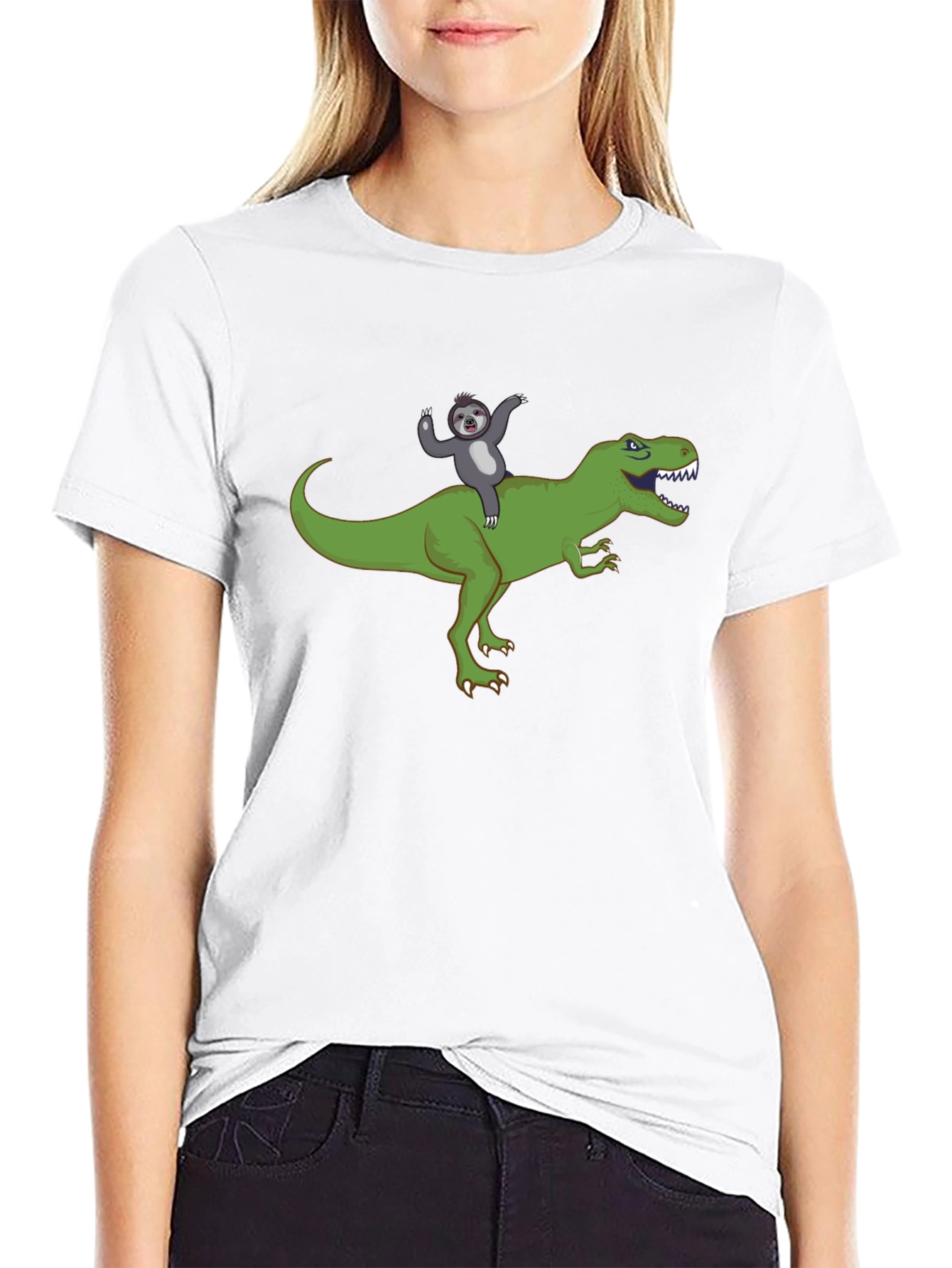 Sloth Riding T-Rex Funny Graphic T-Shirt