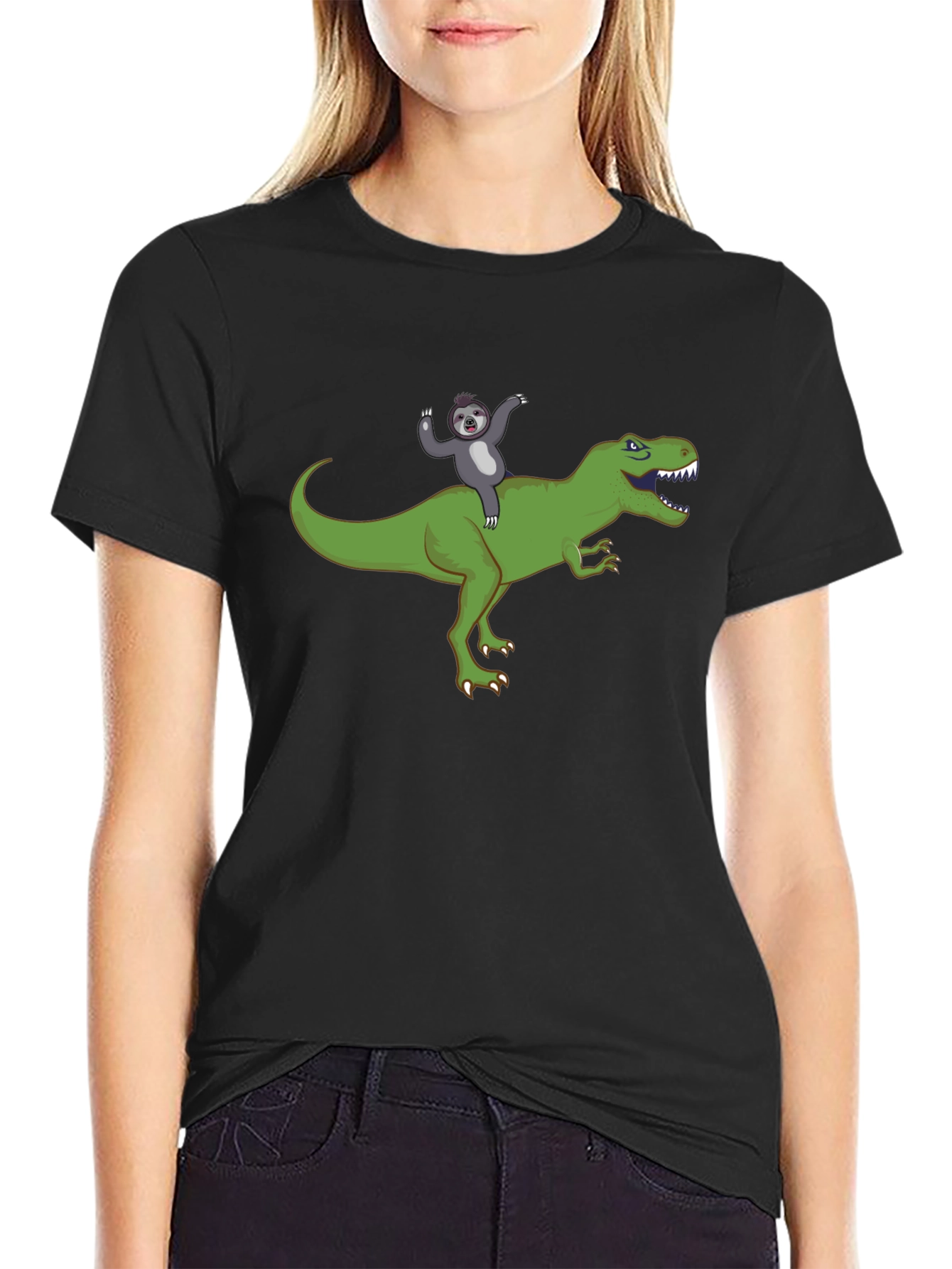 Sloth Riding T-Rex Funny Graphic T-Shirt