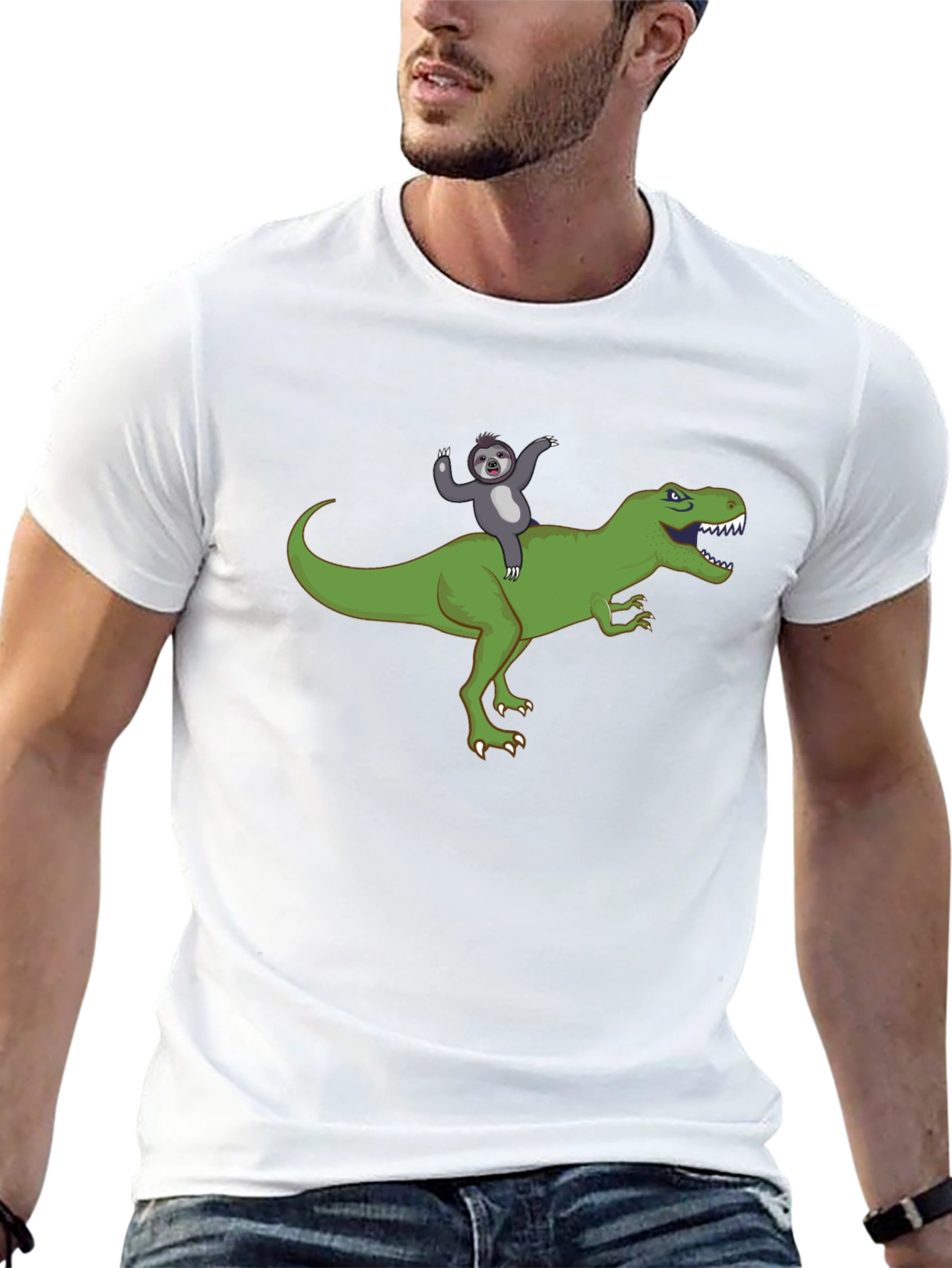 Sloth Riding T-Rex Funny Graphic T-Shirt