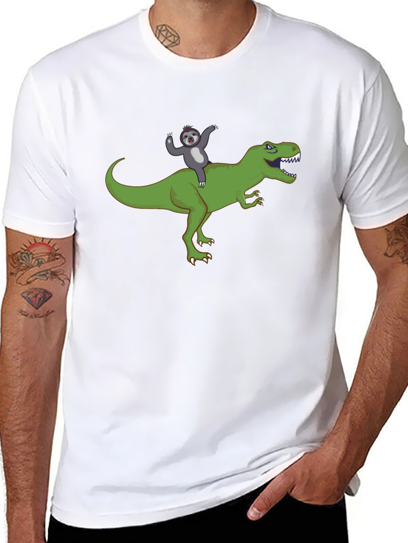 Sloth Riding T-Rex Funny Graphic T-Shirt