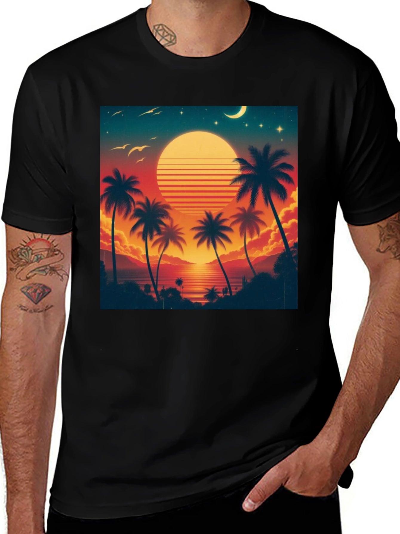 Retro Sunset Palm Tree Graphic Tee
