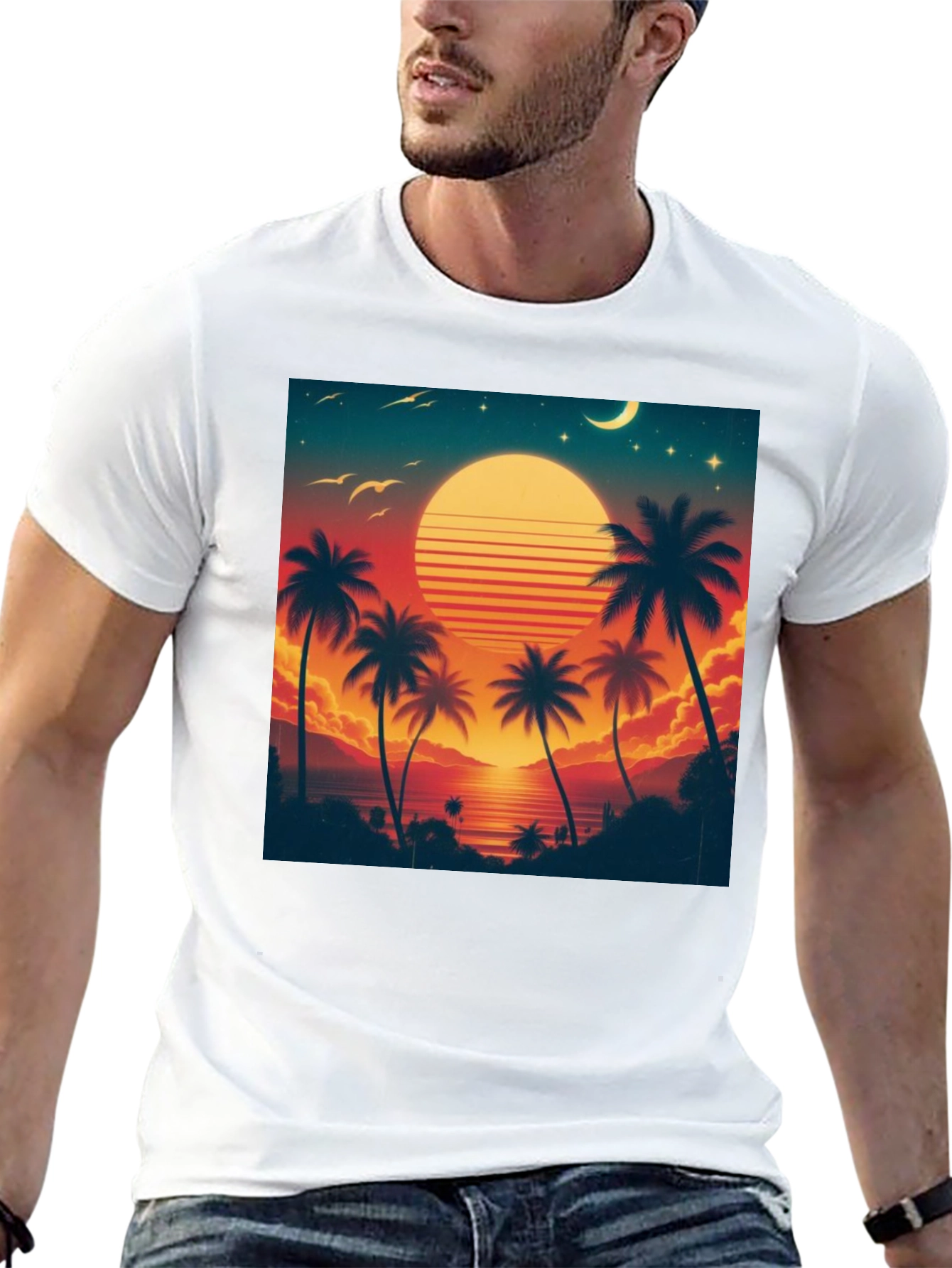Retro Sunset Palm Tree Graphic Tee