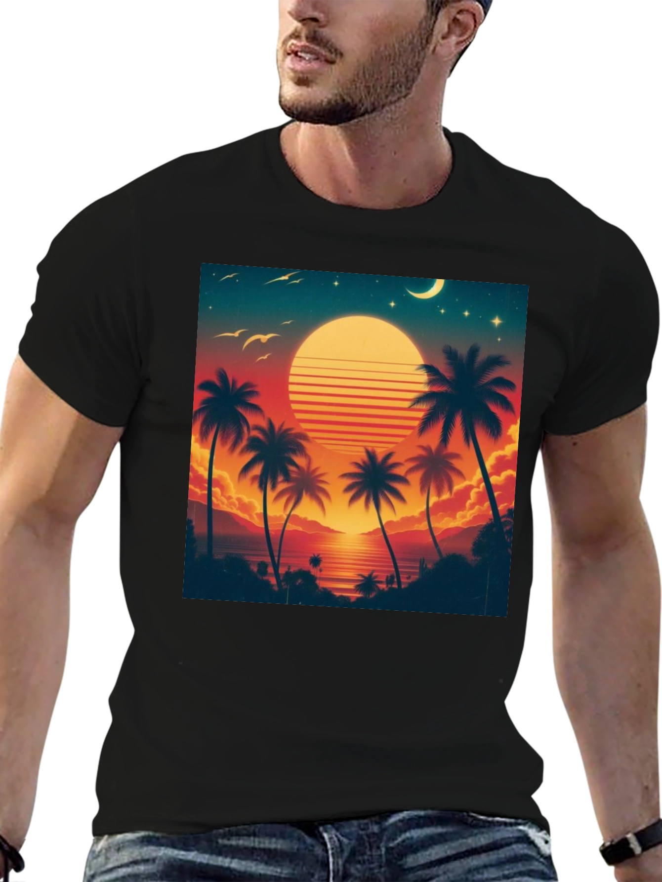 Retro Sunset Palm Tree Graphic Tee