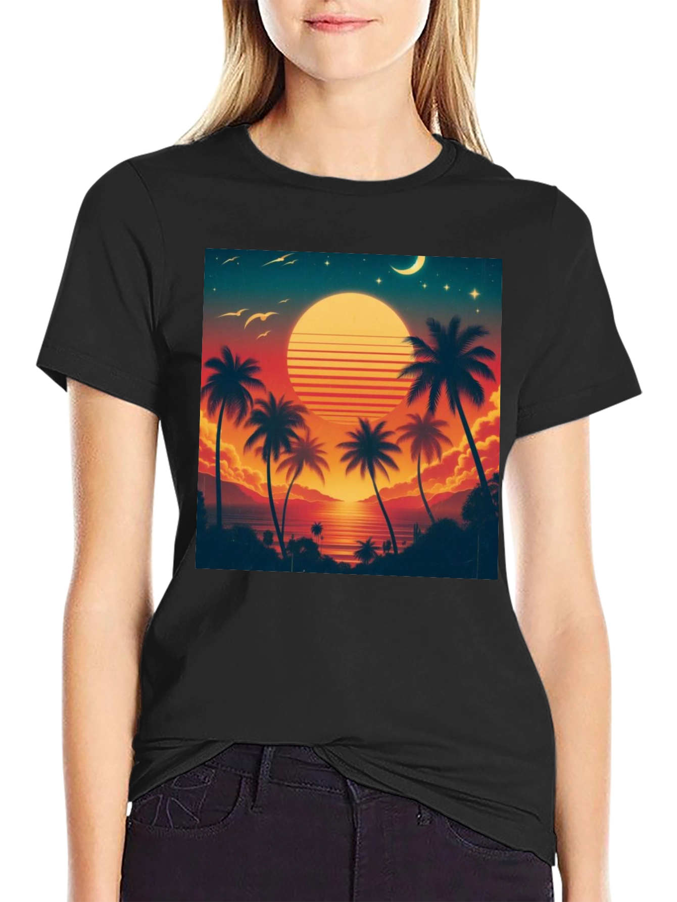 Retro Sunset Palm Tree Graphic Tee
