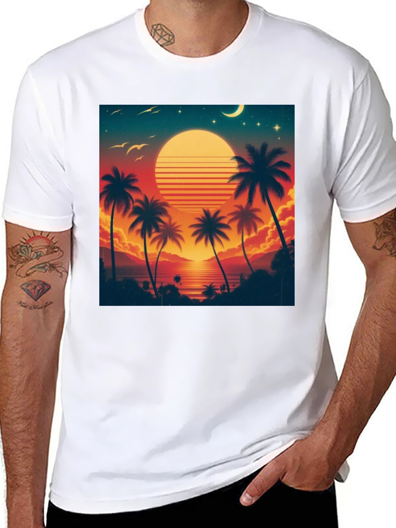 Retro Sunset Palm Tree Graphic Tee