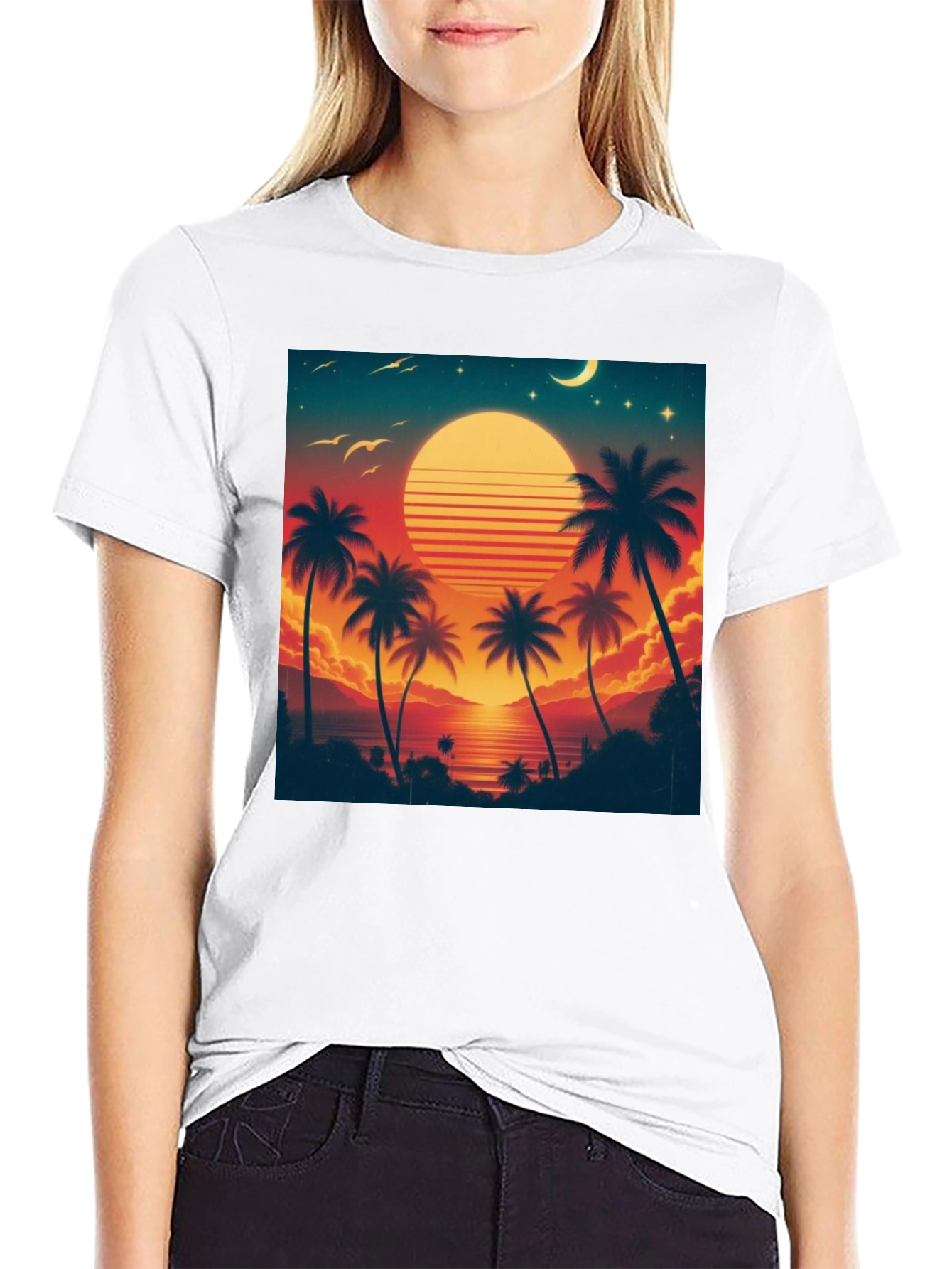Retro Sunset Palm Tree Graphic Tee