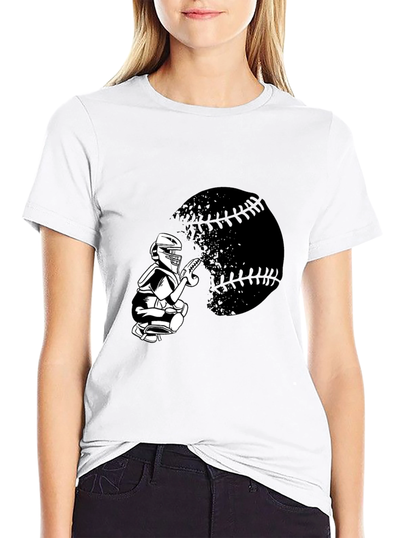 Baseball Catcher Graphic Tee - Sporty Black T-Shirt