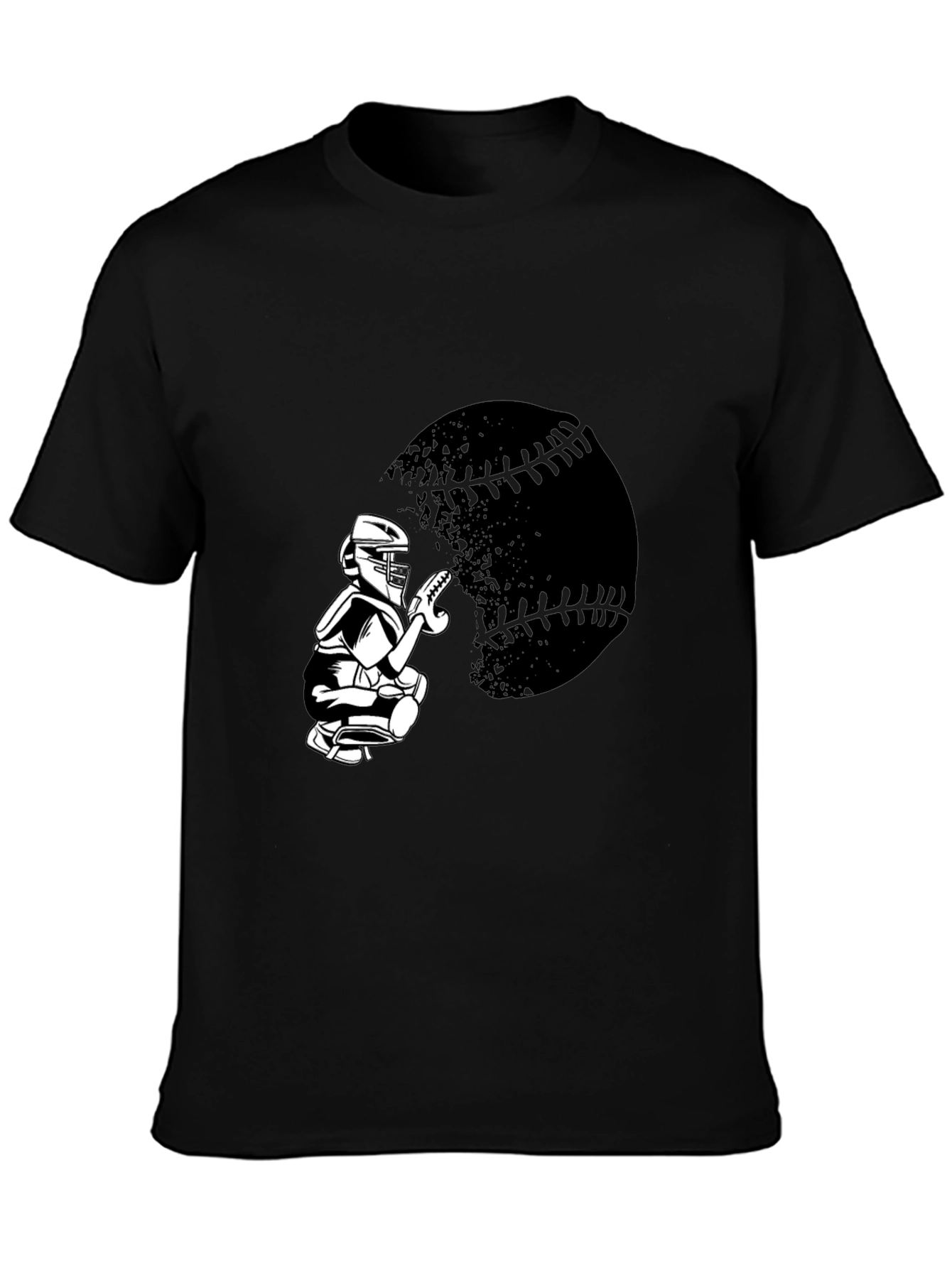 Baseball Catcher Graphic Tee - Sporty Black T-Shirt