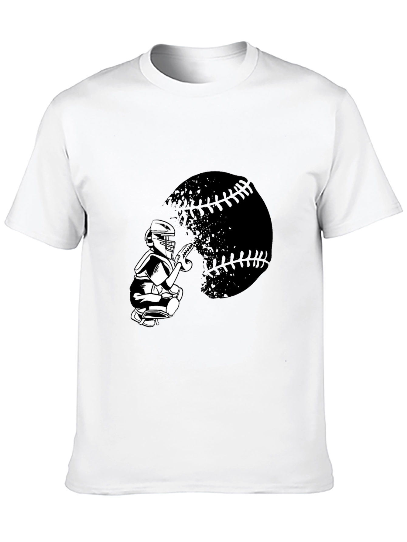 Baseball Catcher Graphic Tee - Sporty Black T-Shirt