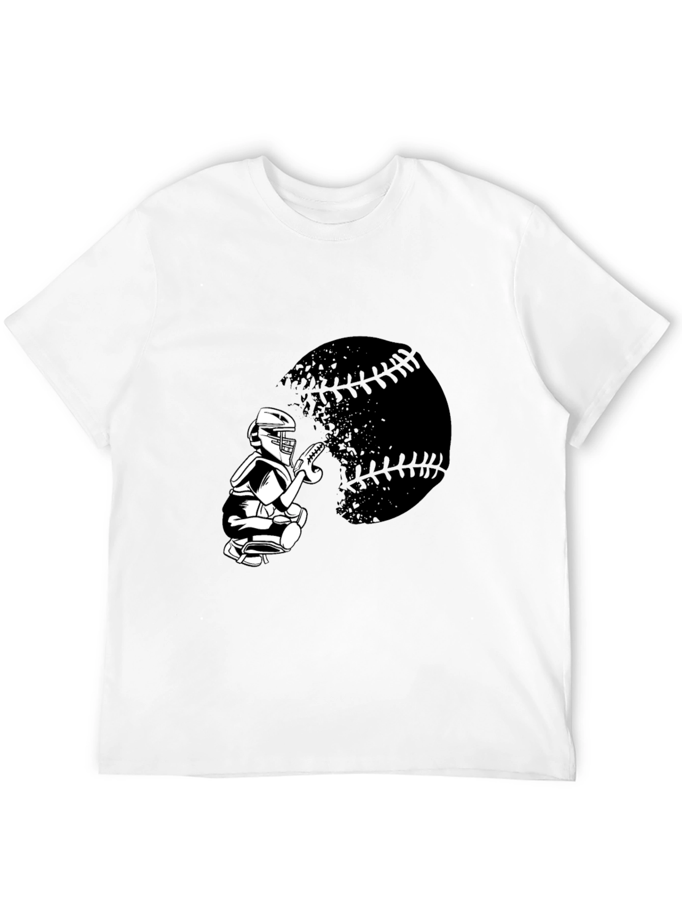 Baseball Catcher Graphic Tee - Sporty Black T-Shirt