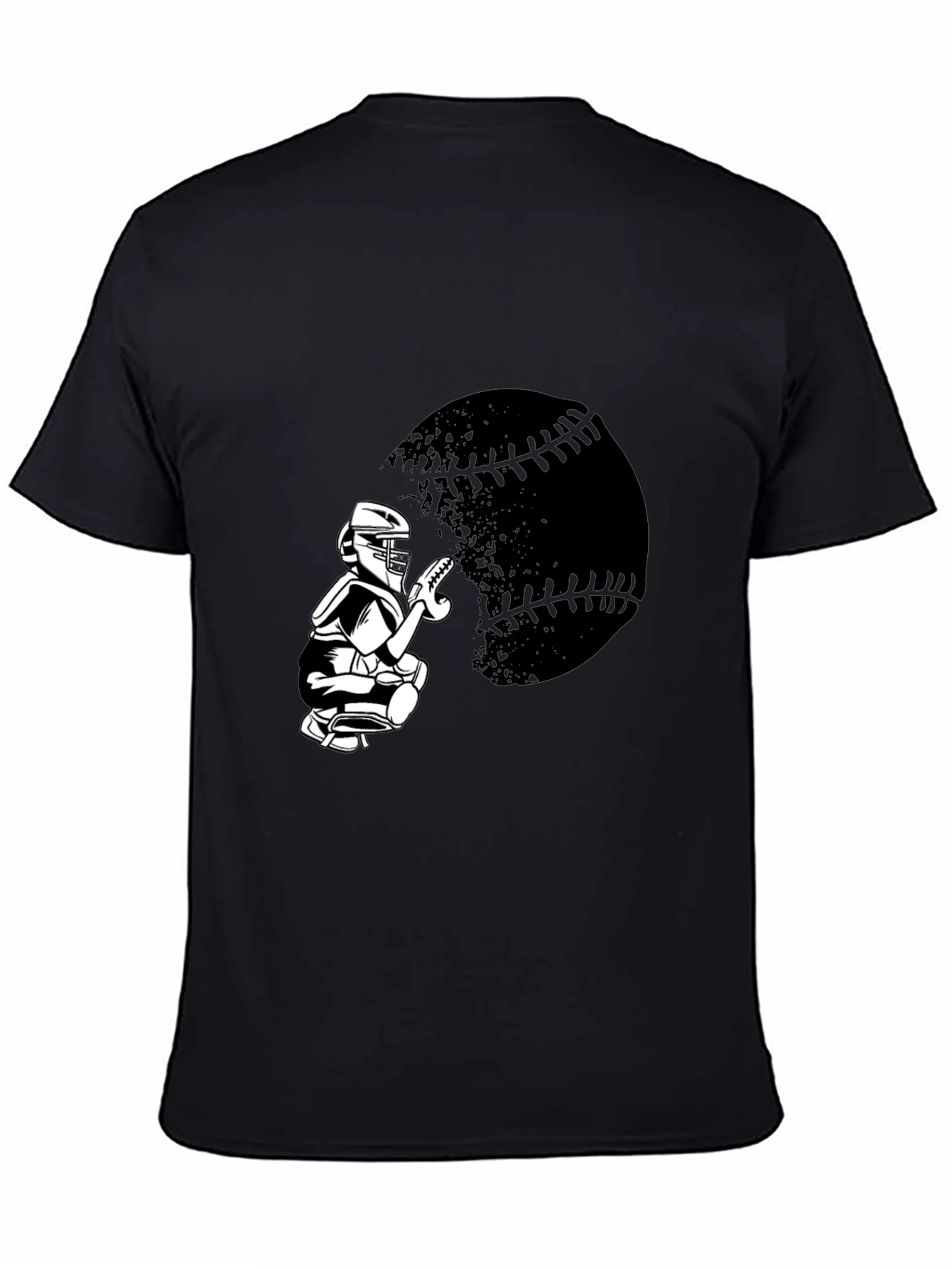 Baseball Catcher Graphic Tee - Sporty Black T-Shirt