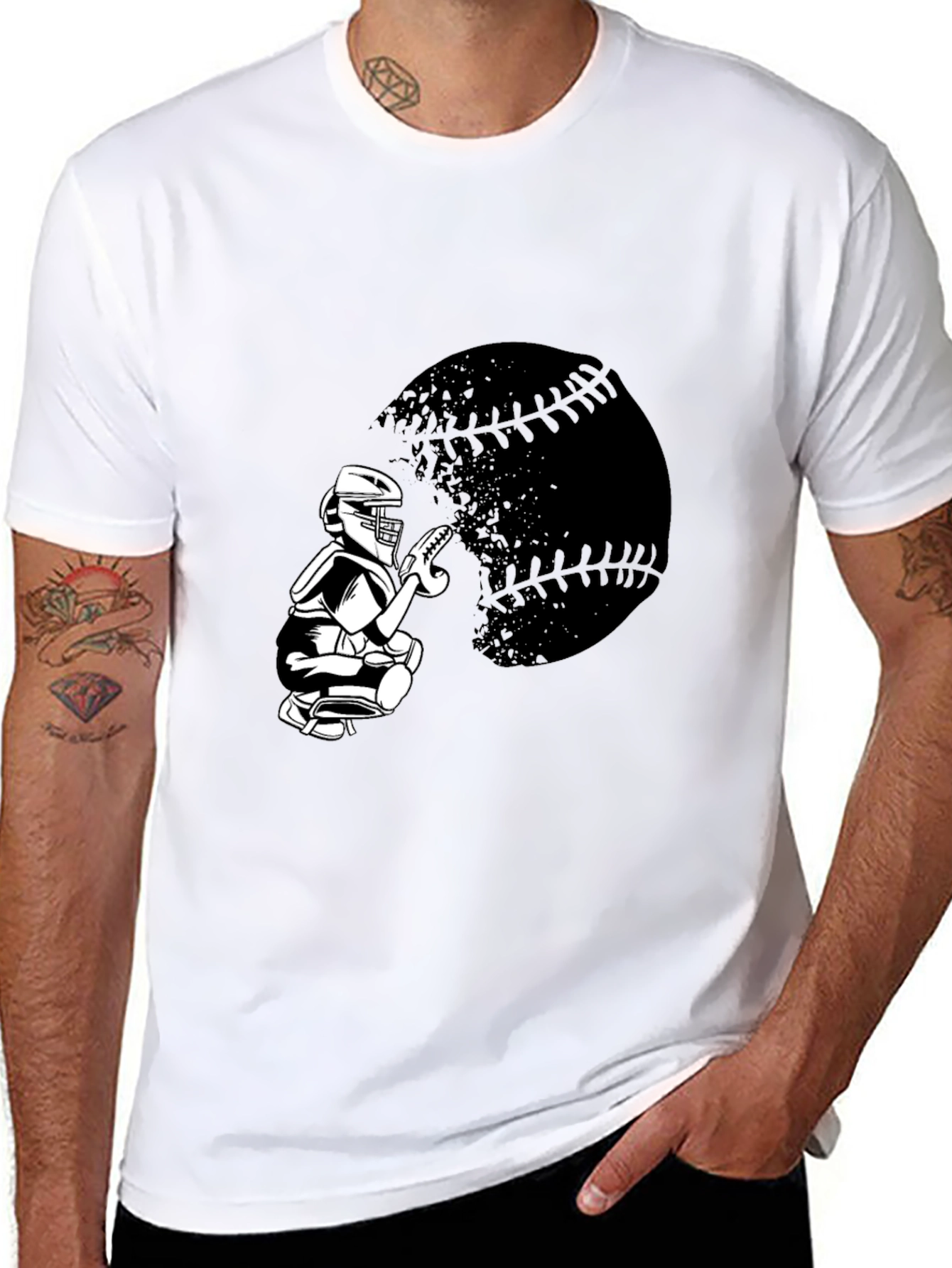 Baseball Catcher Graphic Tee - Sporty Black T-Shirt