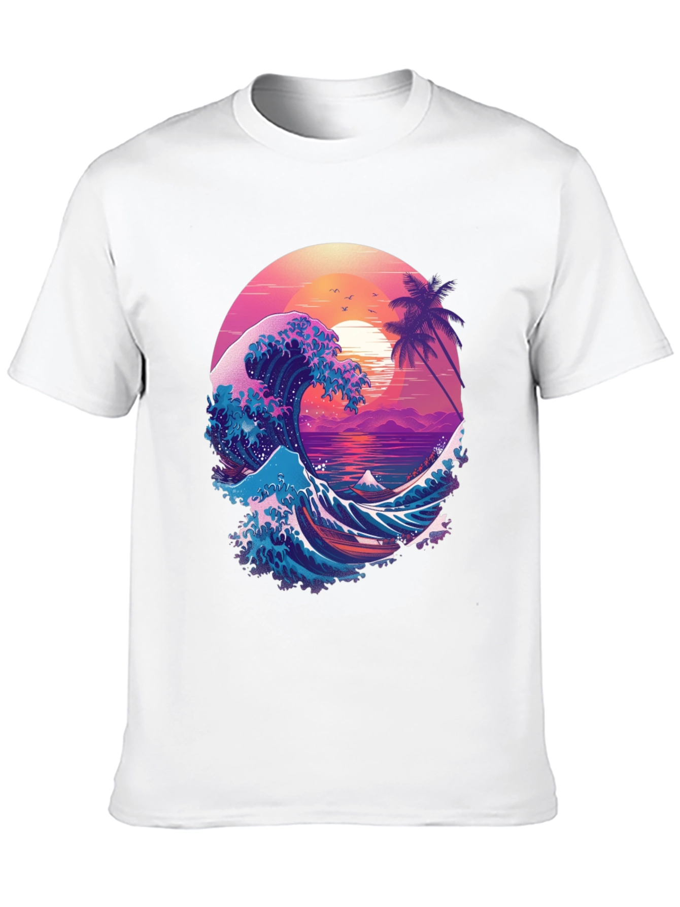 Retro Wave Graphic T-Shirt - Black Crew Neck Tee