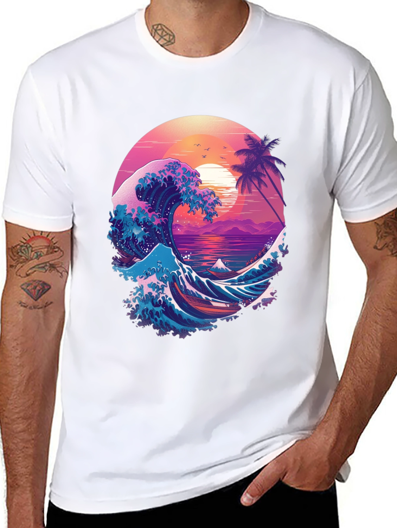 Retro Wave Graphic T-Shirt - Black Crew Neck Tee