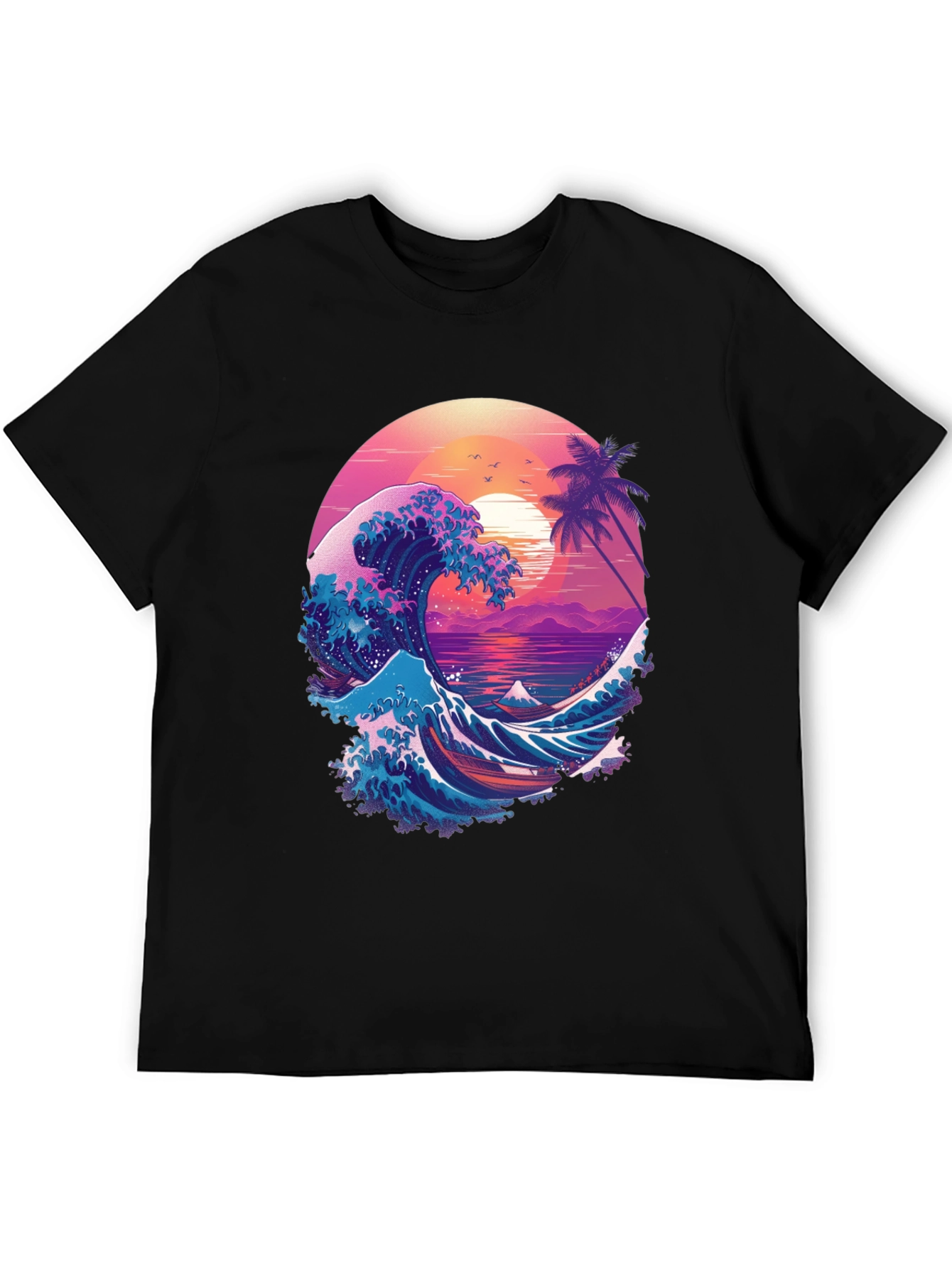 Retro Wave Graphic T-Shirt - Black Crew Neck Tee