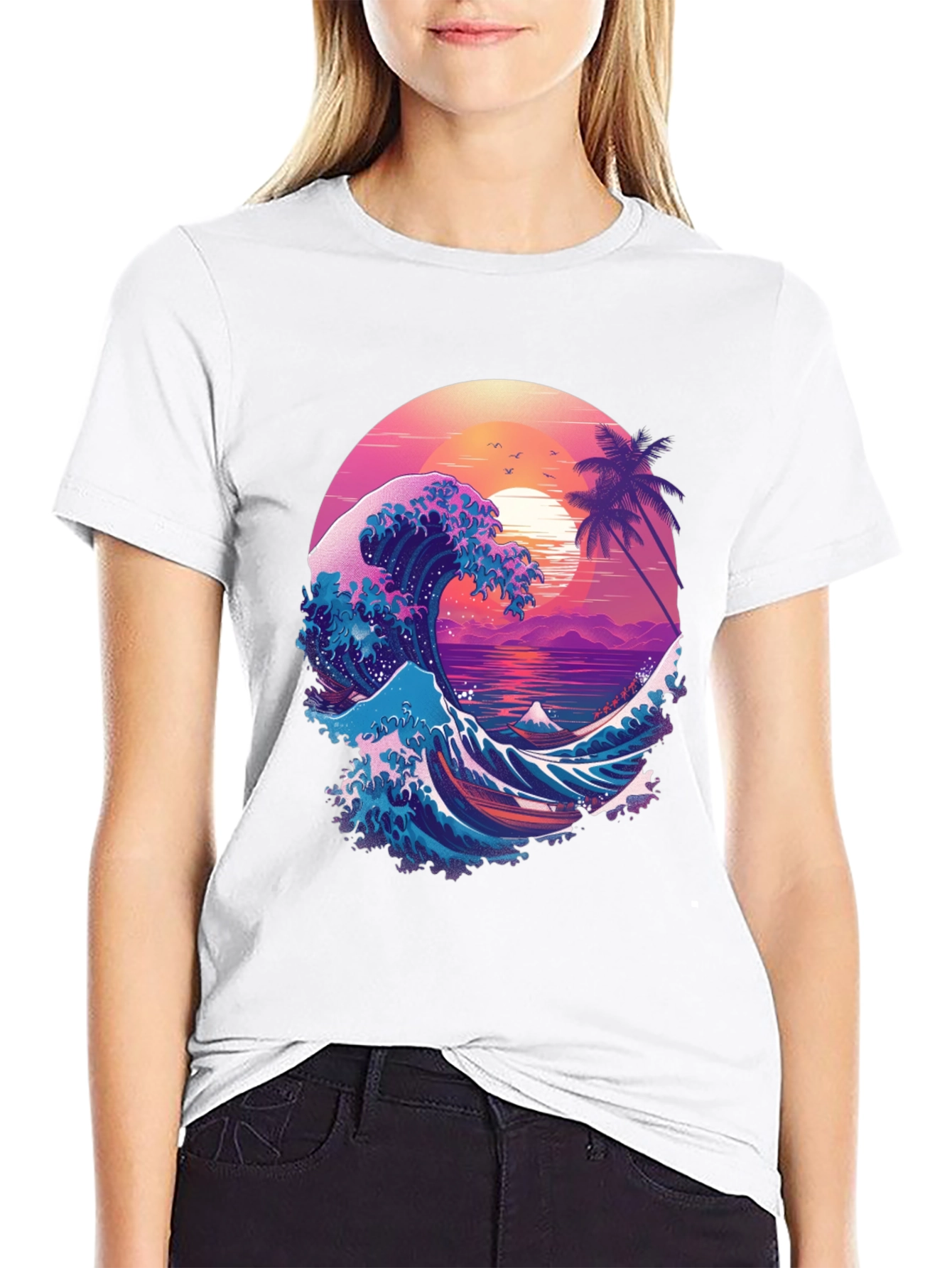 Retro Wave Graphic T-Shirt - Black Crew Neck Tee
