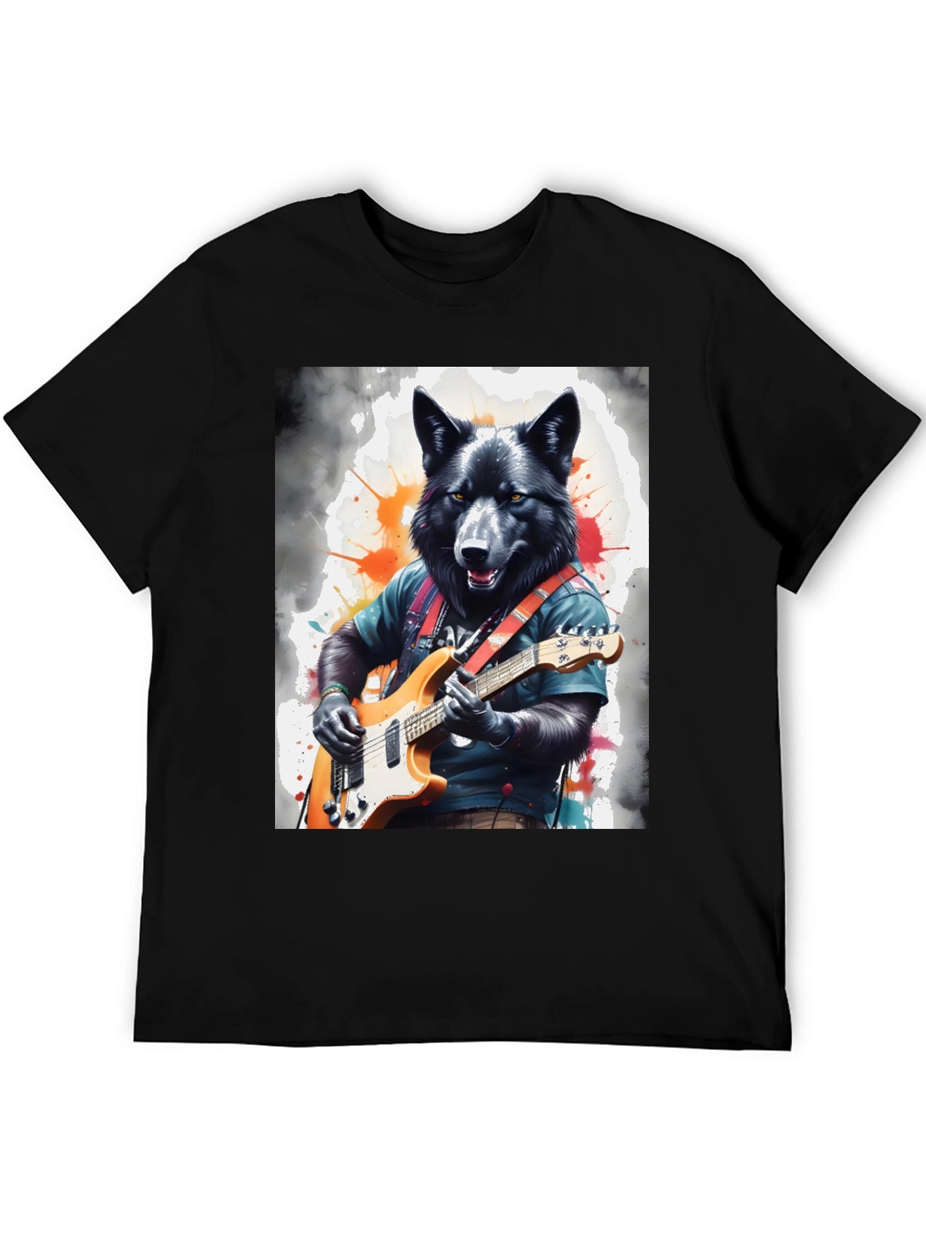Wolf Guitarist Graphic Tee - Unique Animal Art Shirt