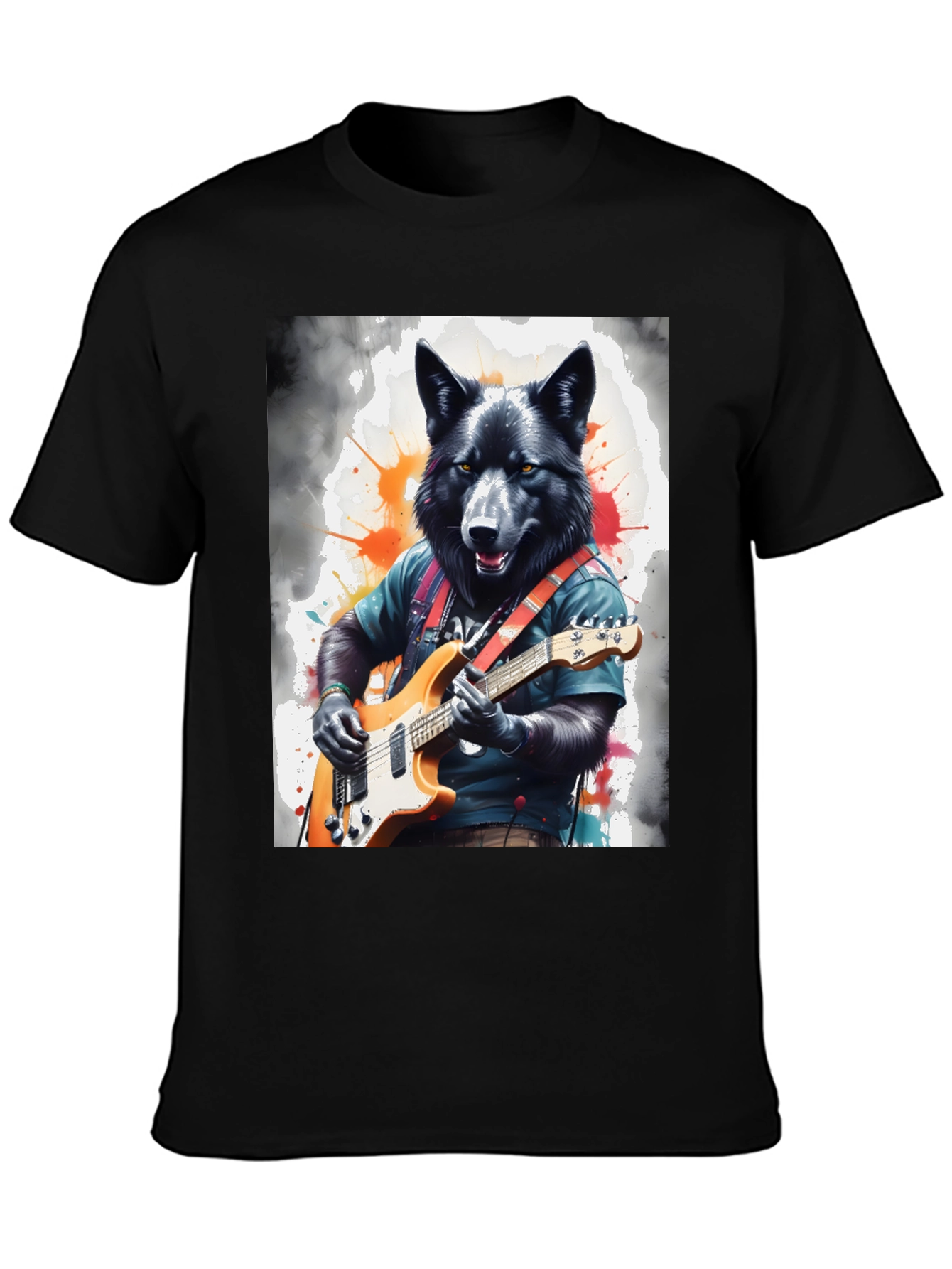 Wolf Guitarist Graphic Tee - Unique Animal Art Shirt