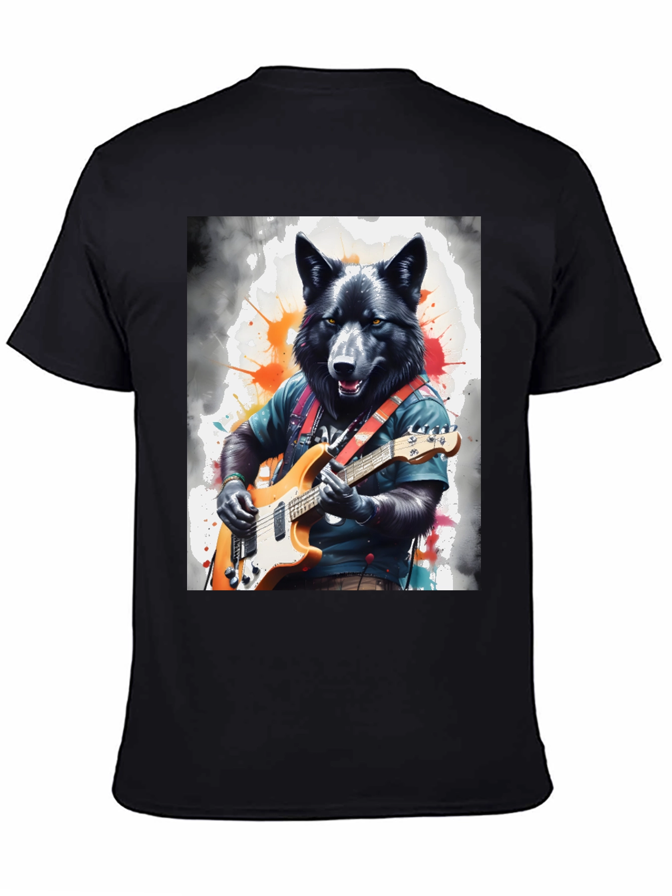 Wolf Guitarist Graphic Tee - Unique Animal Art Shirt