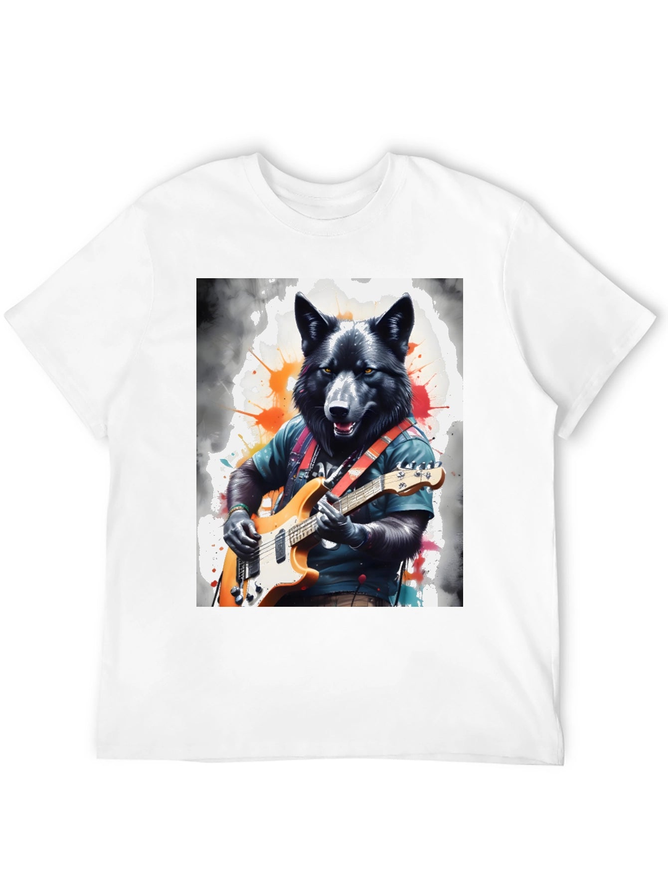 Wolf Guitarist Graphic Tee - Unique Animal Art Shirt