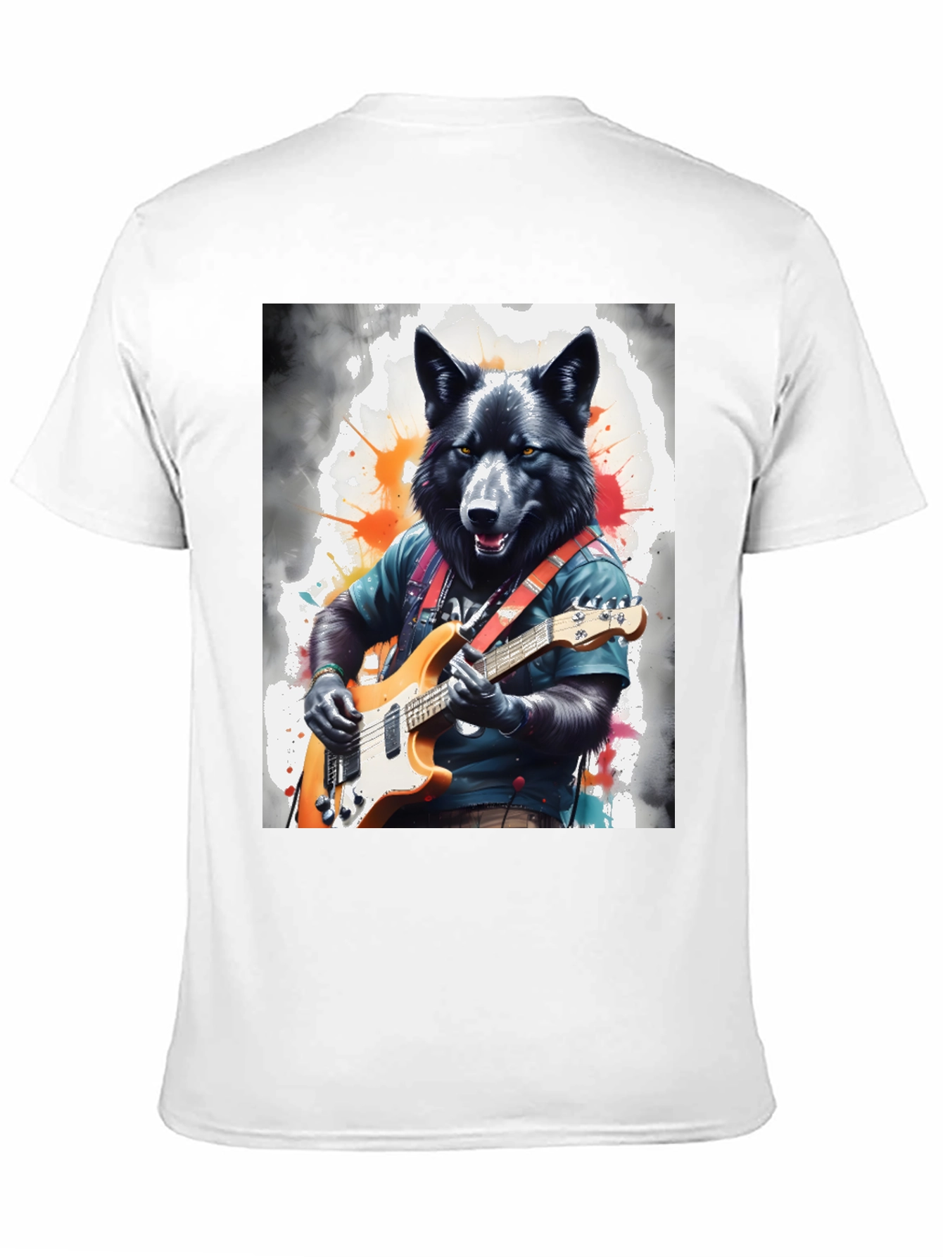 Wolf Guitarist Graphic Tee - Unique Animal Art Shirt