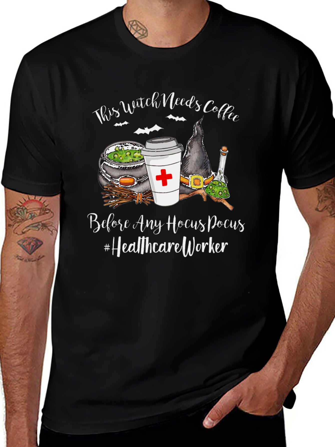 Witch Needs Coffee T-Shirt - Healthcare Worker Halloween