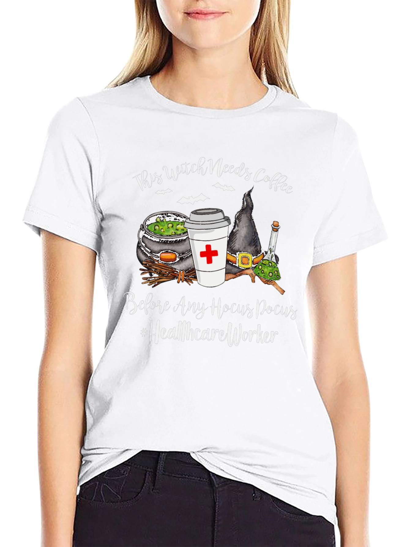 Witch Needs Coffee T-Shirt - Healthcare Worker Halloween