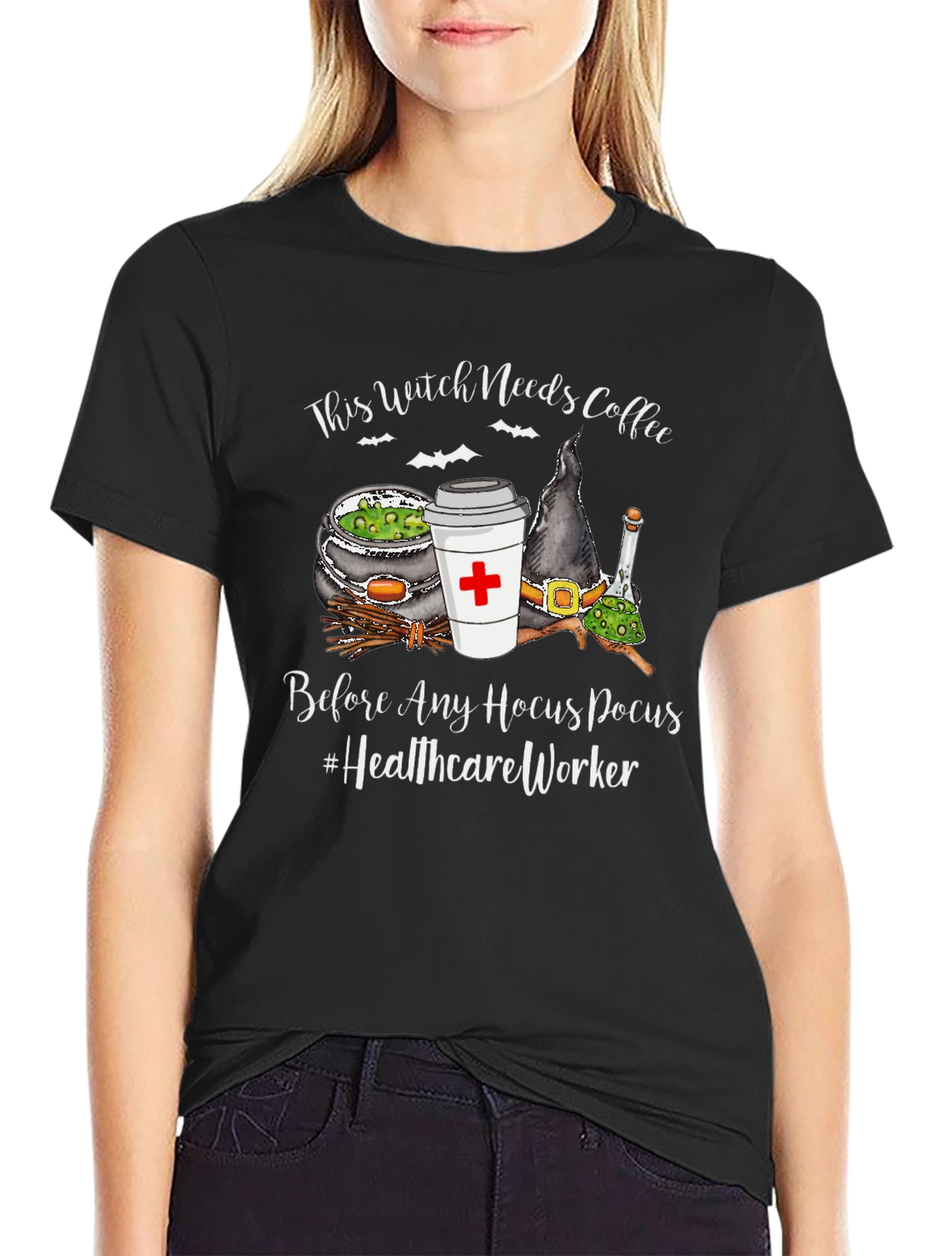 Witch Needs Coffee T-Shirt - Healthcare Worker Halloween