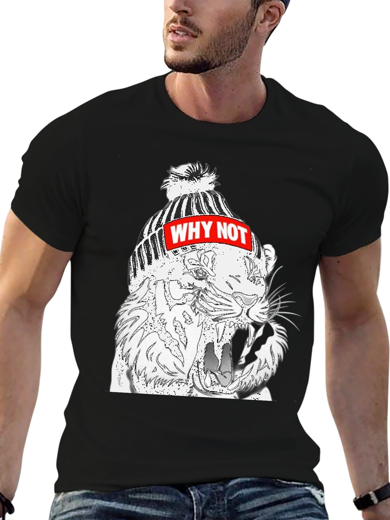 Why Not Tiger Graphic Black T-Shirt