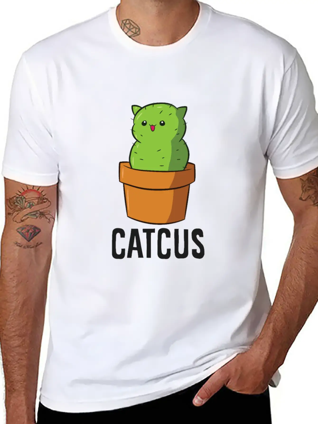 Cactus Cat Mexican Cactus Cinco De Mayo Catcus Lightweight Cotton T-Shirt – Daily Comfort Graphic Shirt