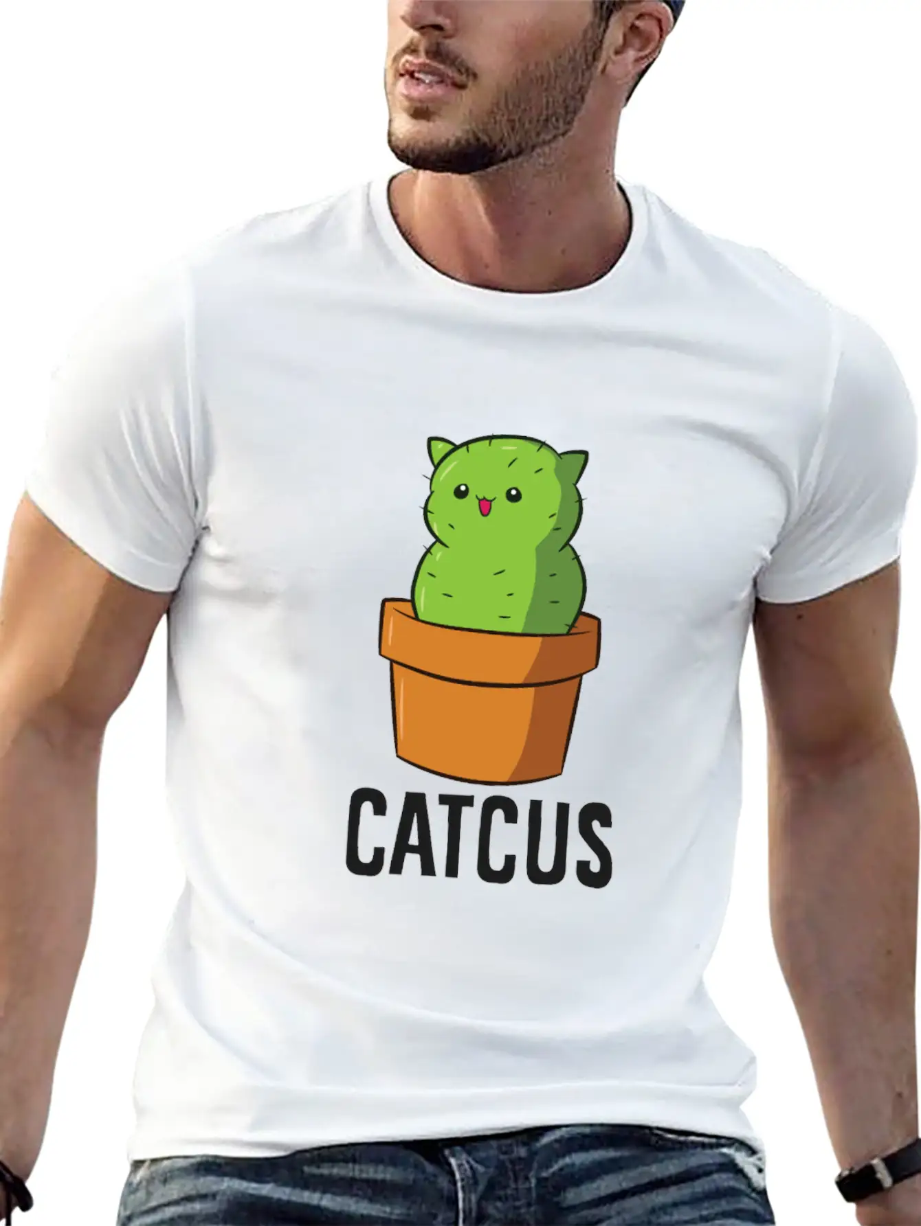 Cactus Cat Mexican Cactus Cinco De Mayo Catcus Lightweight Cotton T-Shirt – Daily Comfort Graphic Shirt