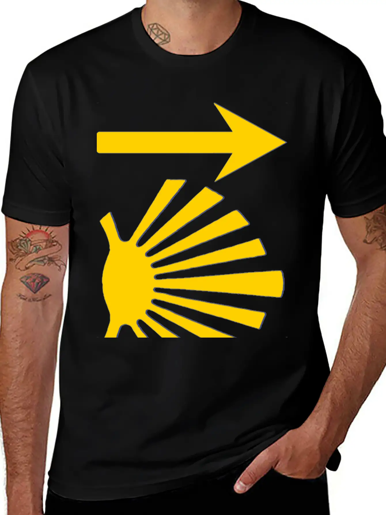 Camino De Santiago Yellow Arrow Scallop Shell Lightweight Cotton T-Shirt – Daily Comfort Graphic Shirt