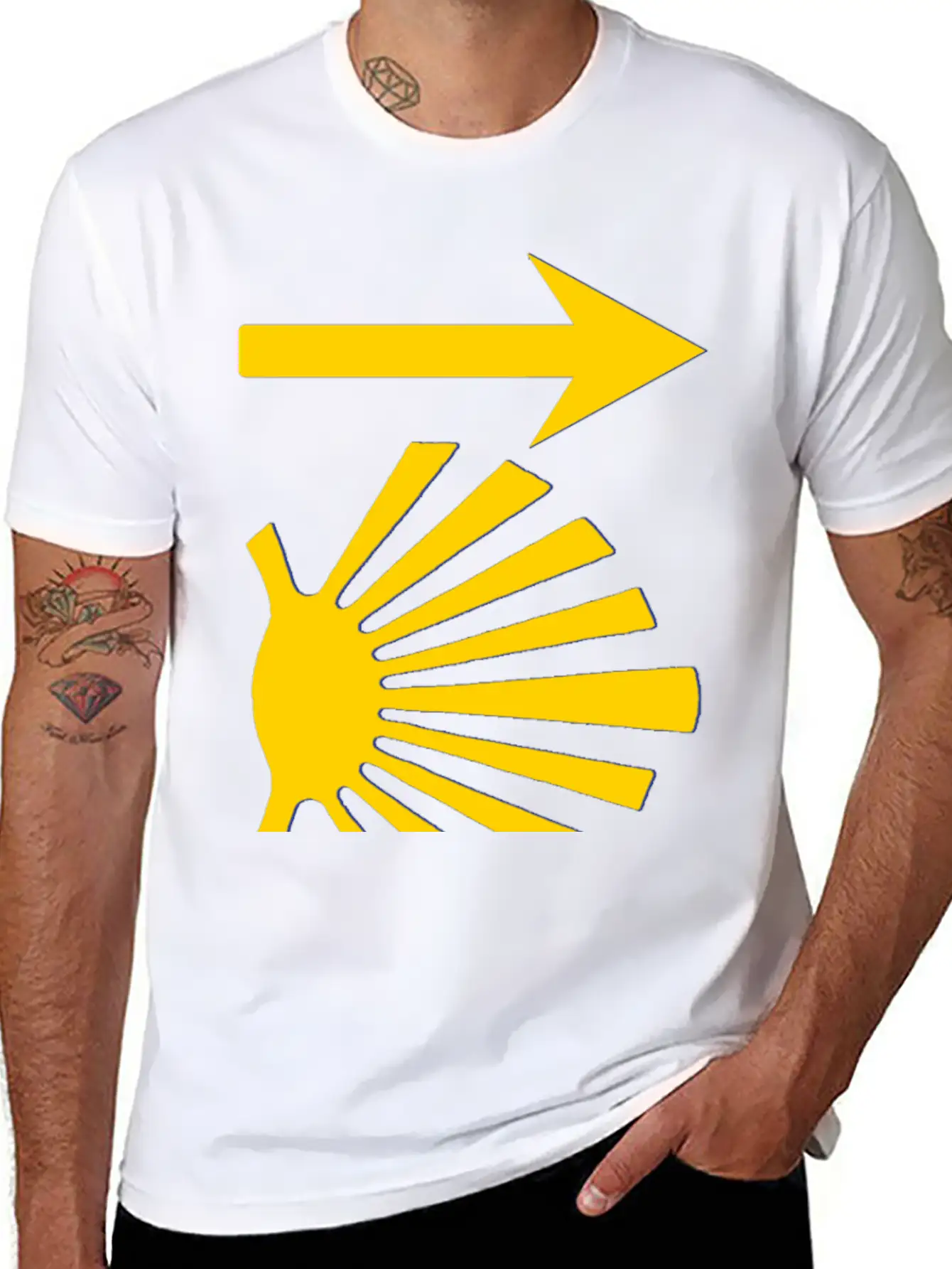 Camino De Santiago Yellow Arrow Scallop Shell Lightweight Cotton T-Shirt – Daily Comfort Graphic Shirt