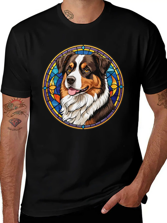 Canine Mosaic - Bernese Mountain Dog Stained Glass Lightweight Cotton T-Shirt – Daily Comfort Graphic Shirt