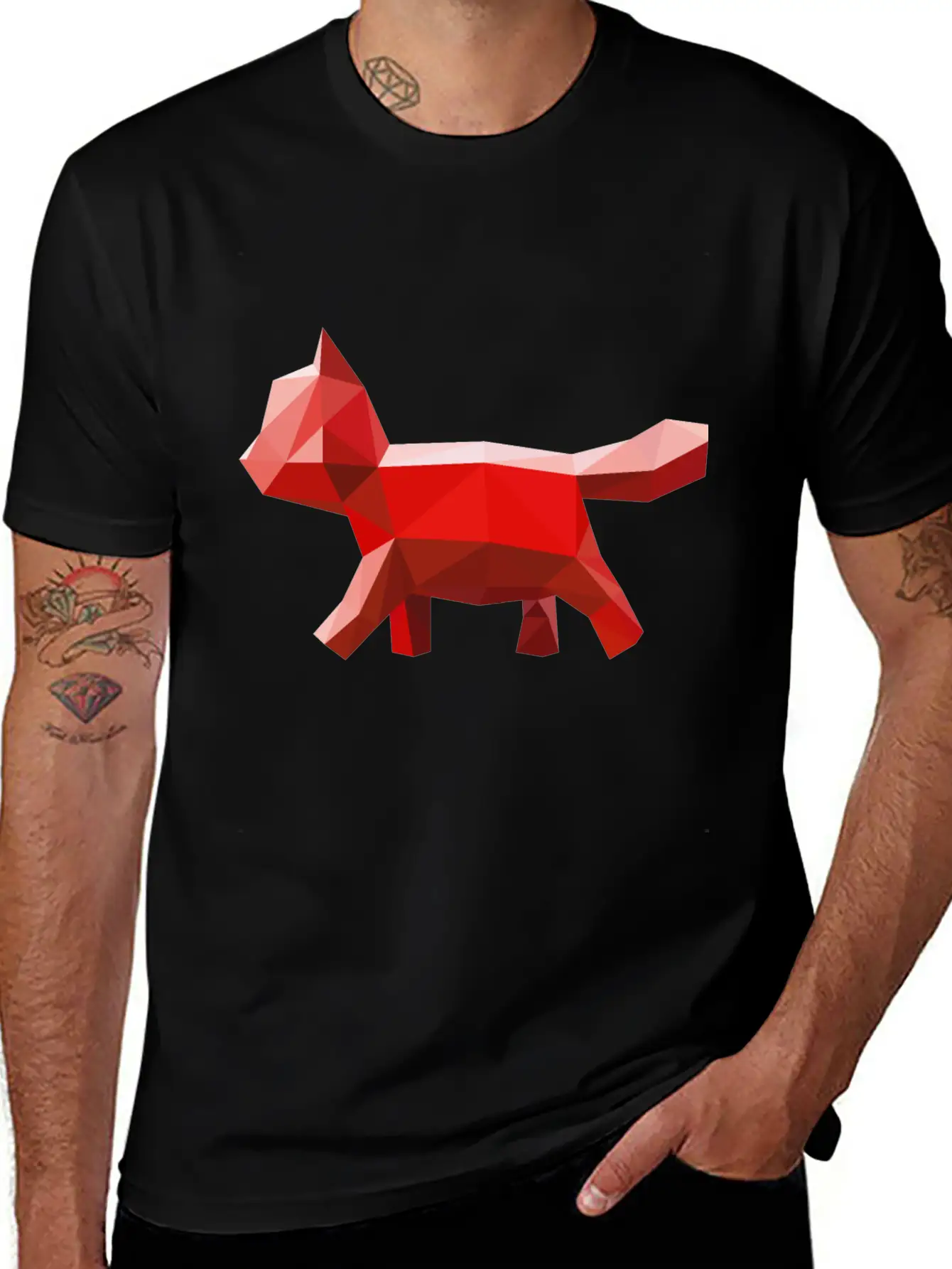 Cat Geometric Red Lightweight Cotton T-Shirt – Daily Comfort Graphic Shirt