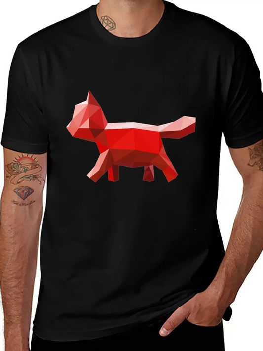 Cat Geometric Red Lightweight Cotton T-Shirt – Daily Comfort Graphic Shirt