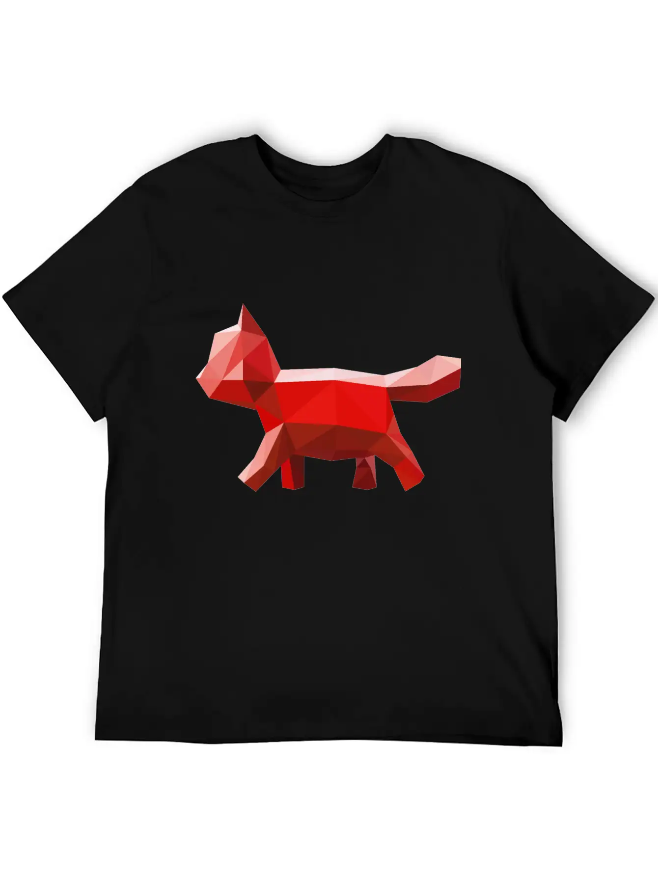 Cat Geometric Red Lightweight Cotton T-Shirt – Daily Comfort Graphic Shirt