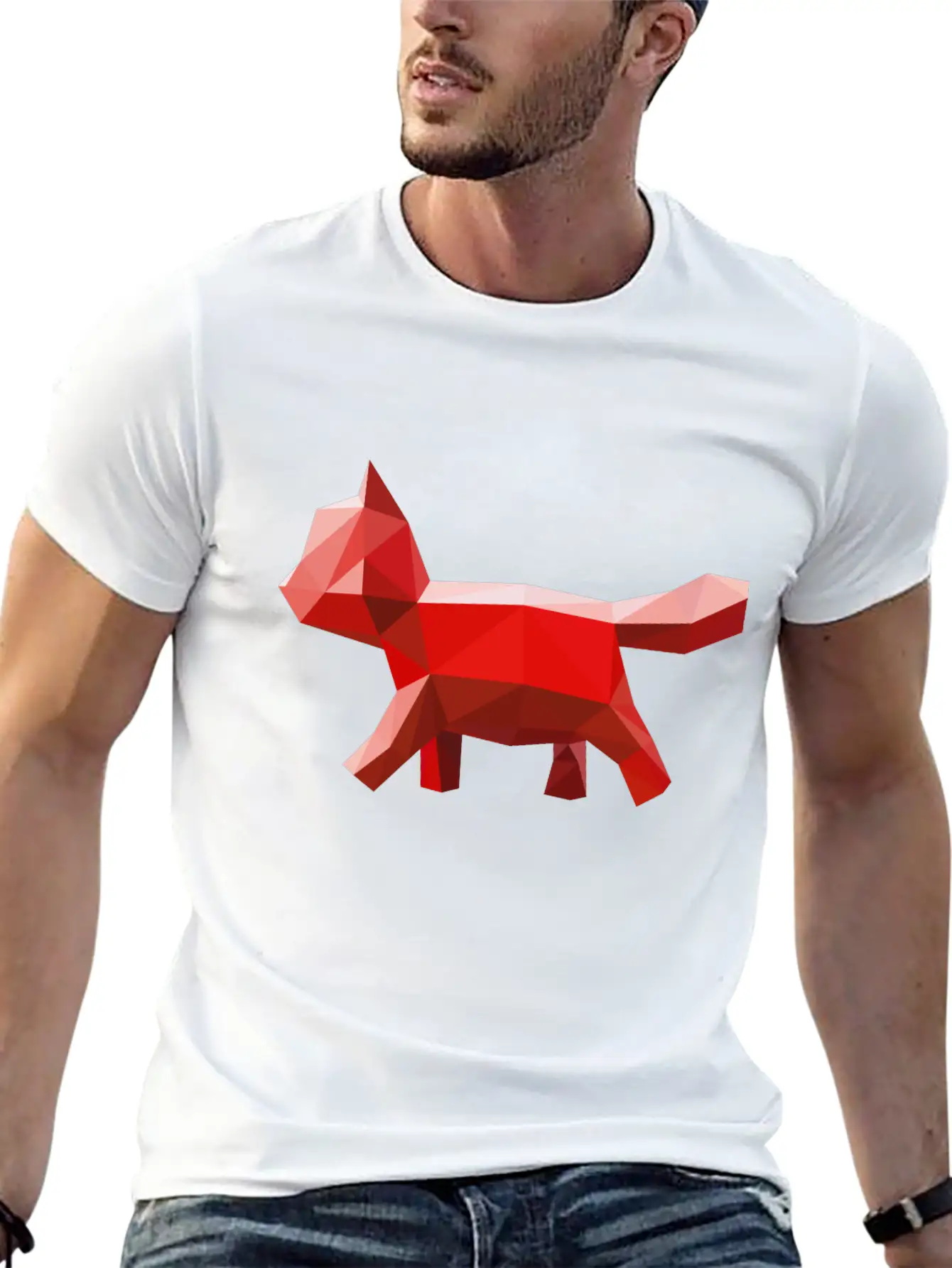 Cat Geometric Red Lightweight Cotton T-Shirt – Daily Comfort Graphic Shirt