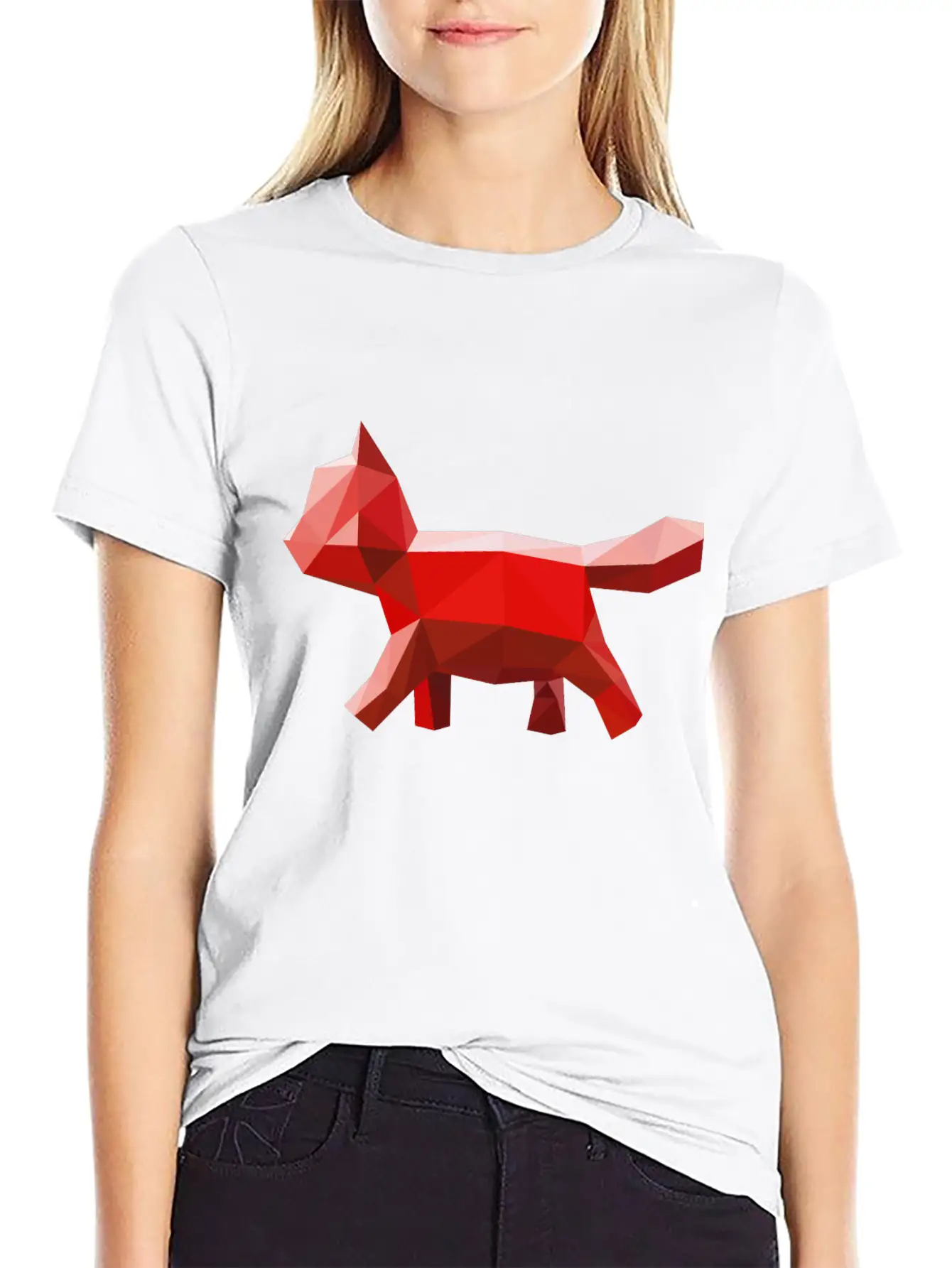 Cat Geometric Red Lightweight Cotton T-Shirt – Daily Comfort Graphic Shirt