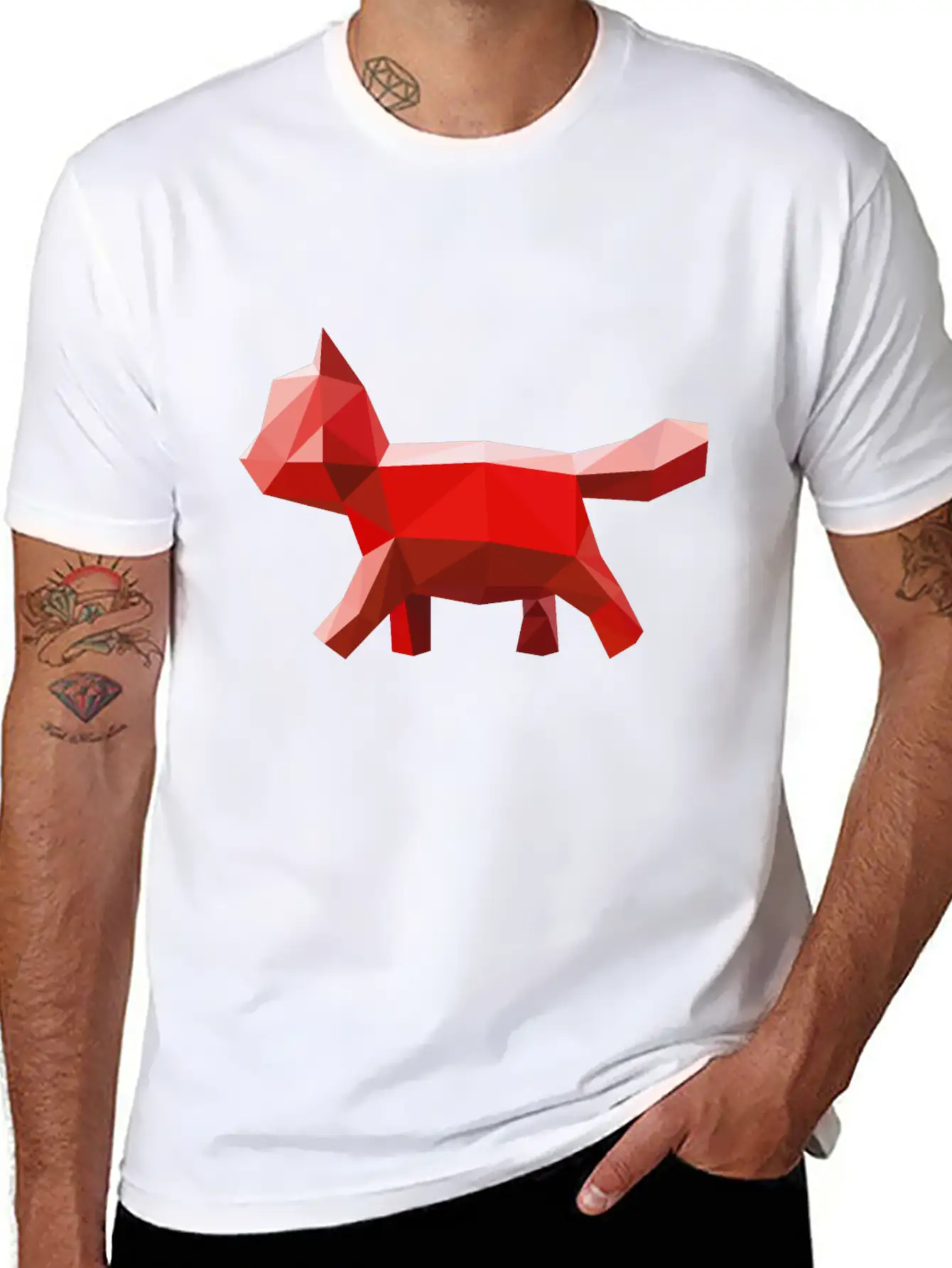 Cat Geometric Red Lightweight Cotton T-Shirt – Daily Comfort Graphic Shirt
